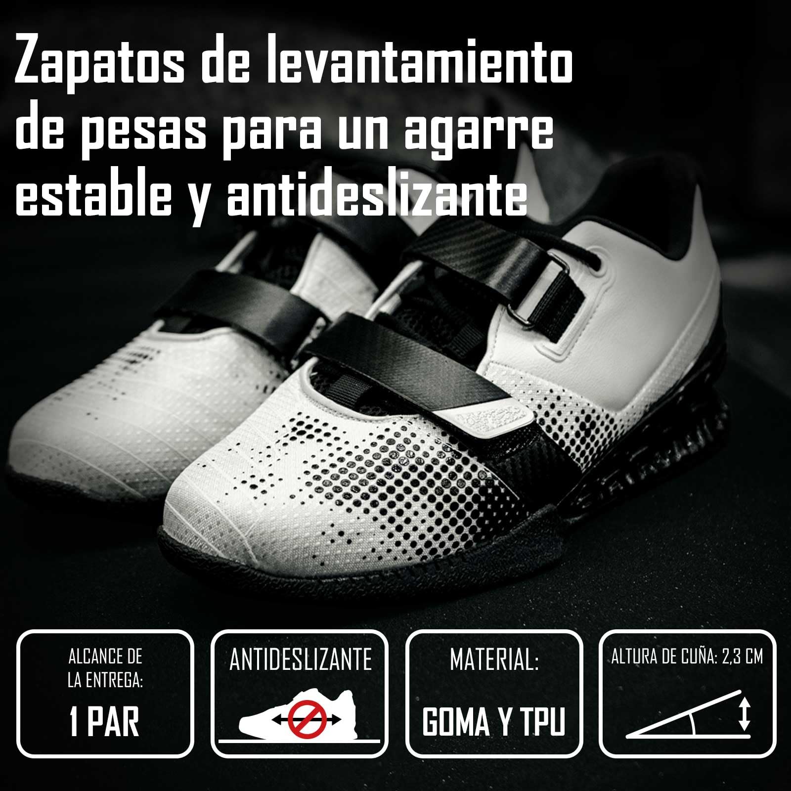 Strength Shop Par de Zapatillas Halterofilia Hombre y Mujer con talón de plástico rígido (2,3 cm), Muy Antideslizantes, Zapatillas Halterofilia con Suela rígida de Goma/TPU y Doble Cierre