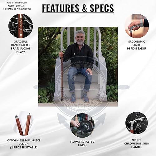 Miniatura 2 de Nagina International - Bastones cromados de lujo prémium  Bastón hecho a mano de palisandro con barras decorativas cromadas de latón macizo,