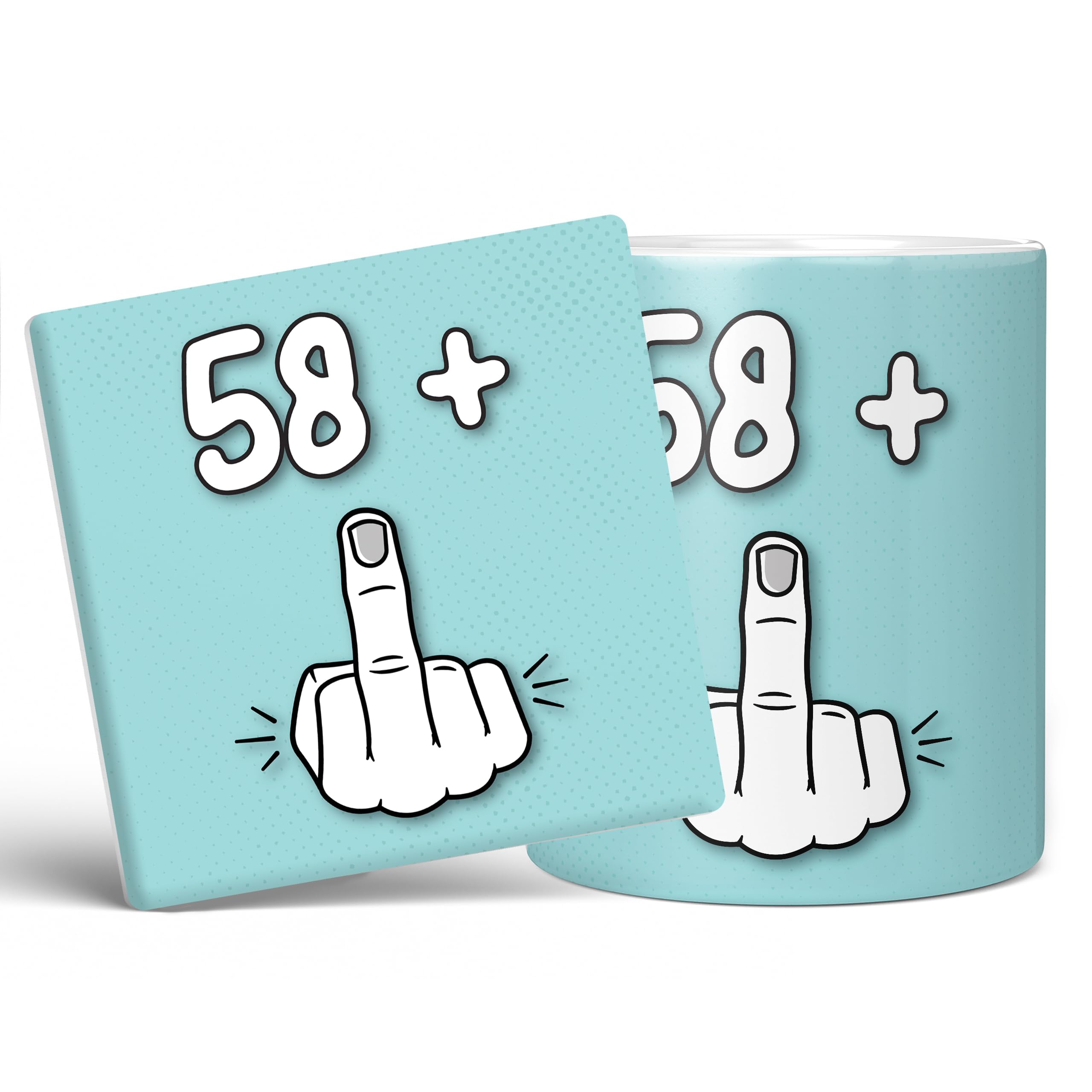 Mug Monster - 59th Birthday Mug, I Am 58 + 1, Gift for 59 Year Old, Novelty Cup - Ceramic Coffee Beaker/Cup, Gift for Men or Women, Extra Large and Giant Available, 20oz White & Coaster