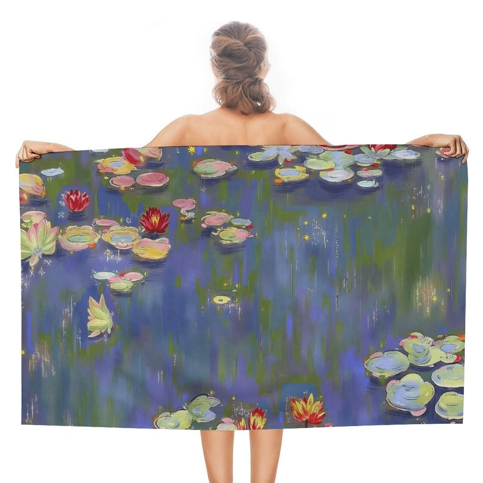 Anceky Water Lily Pond Beach Towel Microfiber Soft Absorbent Oversized Large Bath Towel Blanket Thin Quick Dry for Adults Swimming Pool Yoga Gym Travel 51"X31"