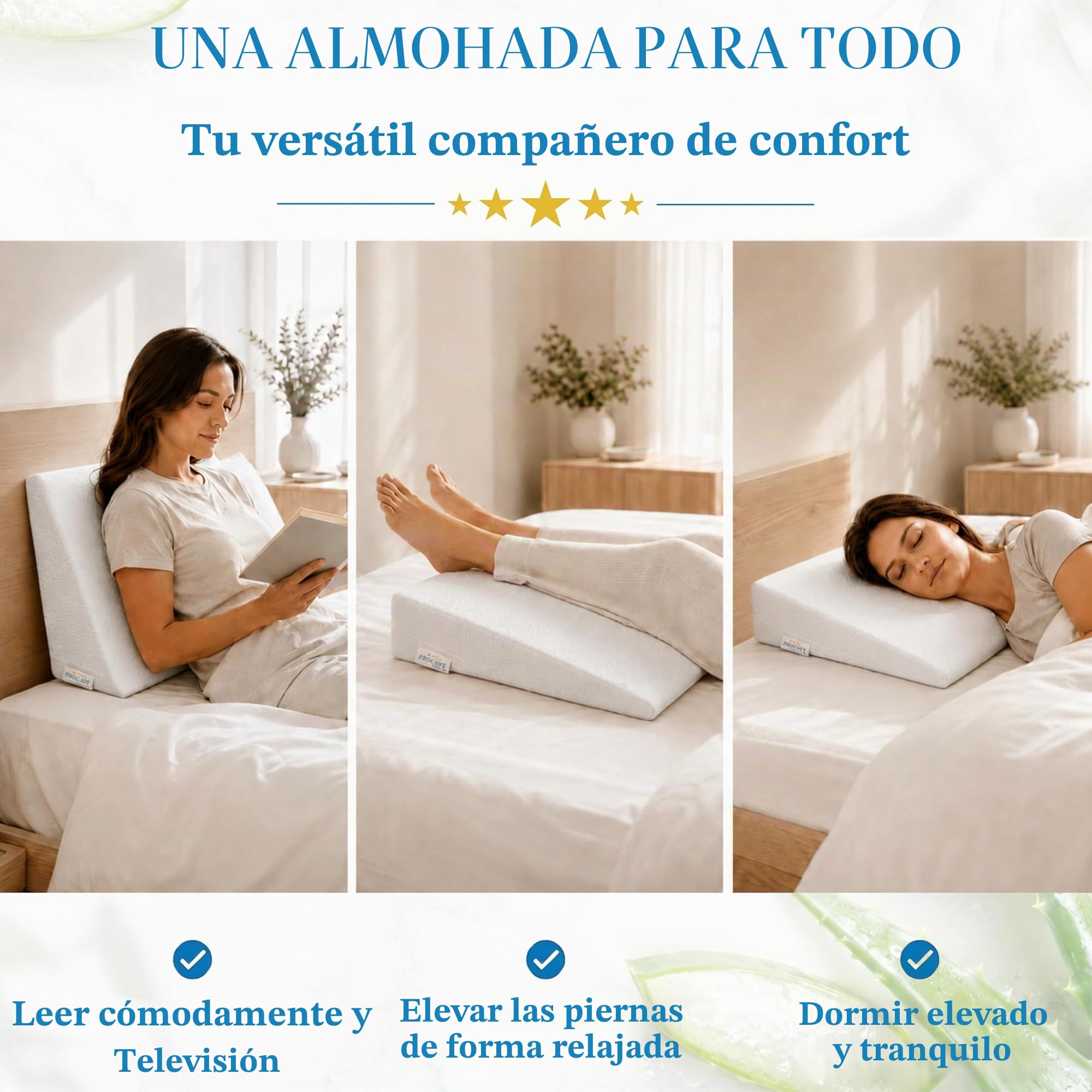 PROCAVE - Almohada de cuña con Funda, Funda de Doble paño de Aloe Vera, weiß, 90 cm