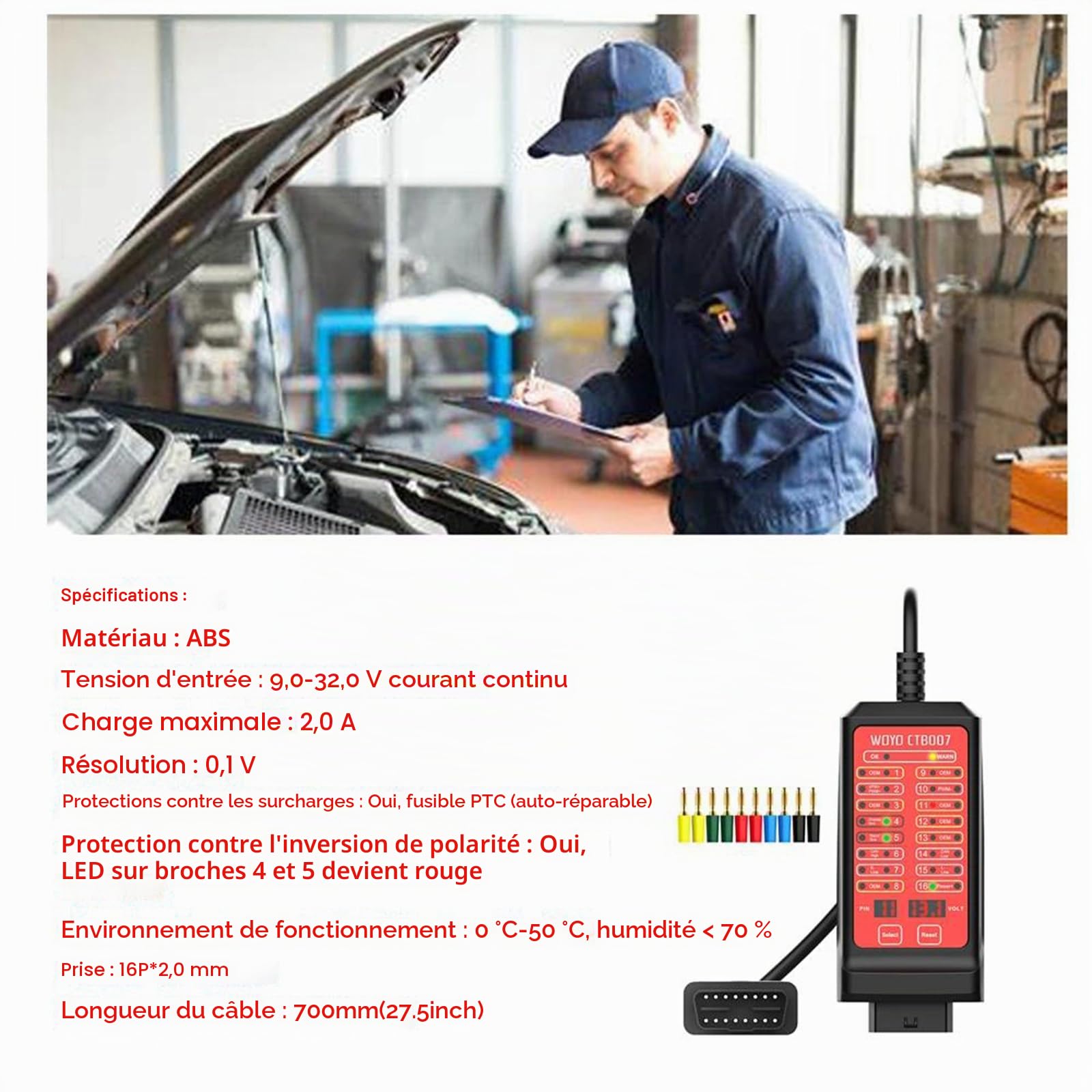 Boîte de Dérivation OBD2, 16 Broches Can OBDII Détecteur de Protocole Automobile Alimentation et Sol Voiture Can Test OBD2 Outil de Diagnostic pour Surveiller Les Signaux