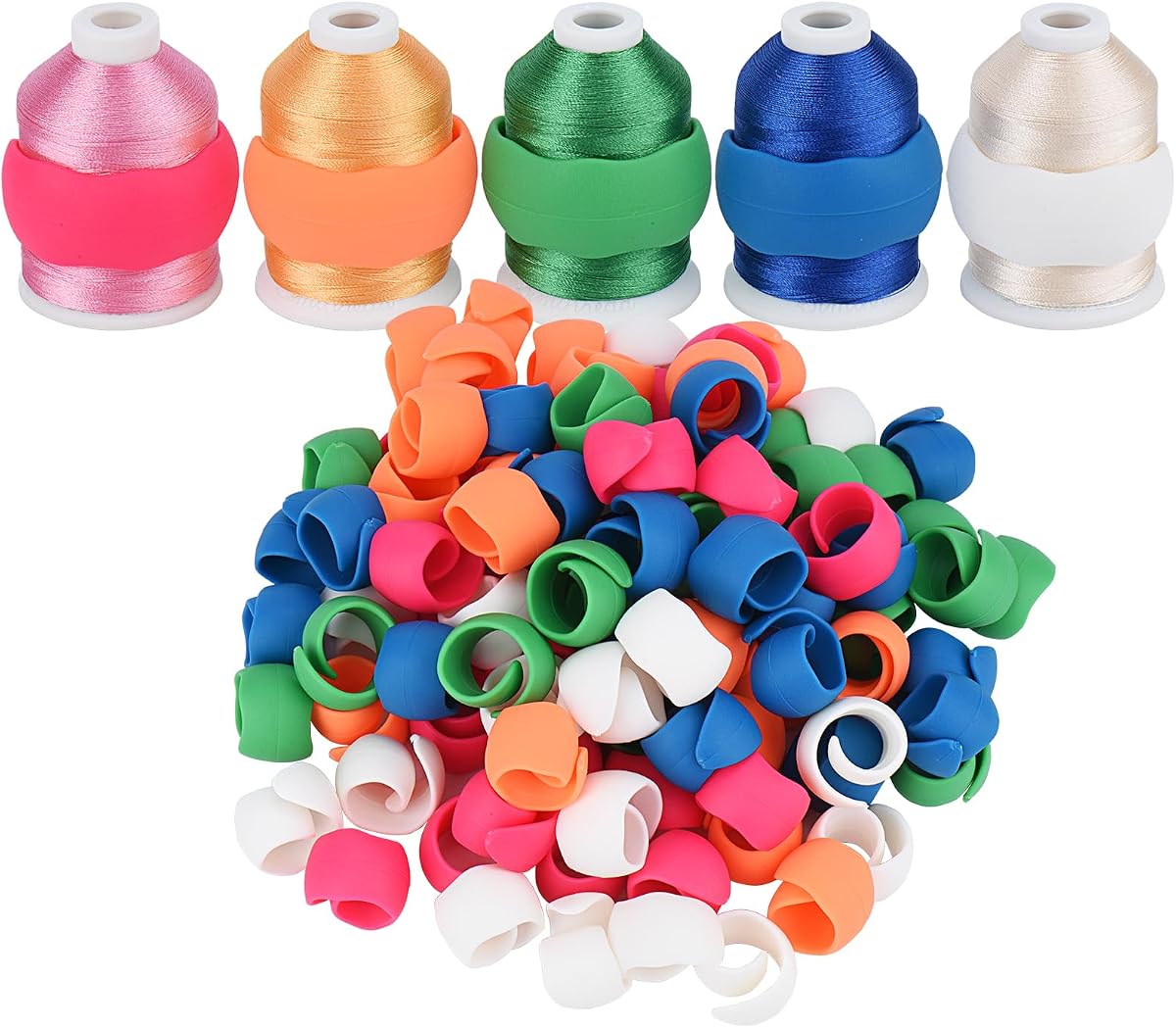 Simthread 100pcs Upgraded Thread Holder/Spool Huggers | Compatible with Larger spools- Keep Thread Spool Neat&Organized for Sewing and Embroidery Machine Thread Spools