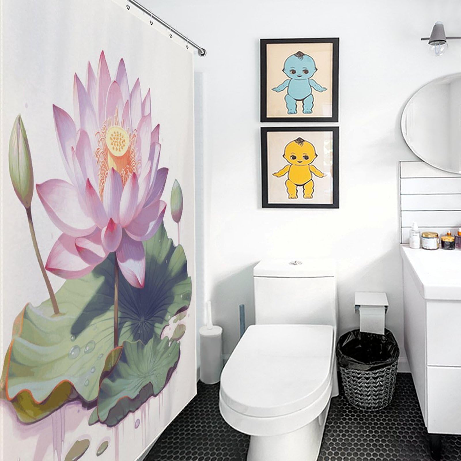 Rideau de douche imperméable anti-éclaboussures à imprimé fleurs fraîches