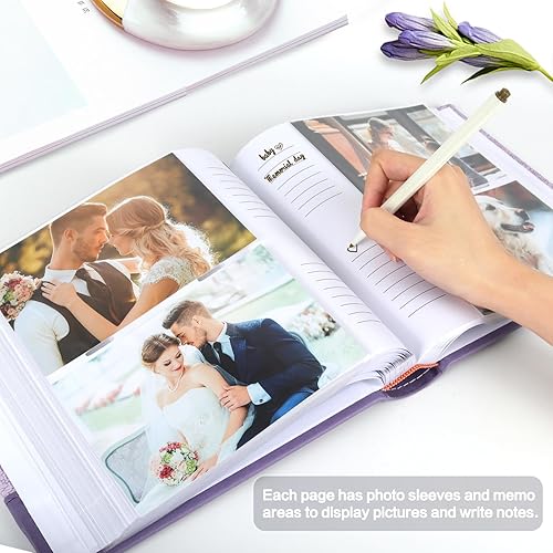 Miniatura 4 de RECUTMS Álbum de fotos de 4 x 6 pulgadas, 200 fotos con espacio de escritura, cubierta de cuero con ventana, 200 fotos de 4 x 6 pulgadas, álbum de