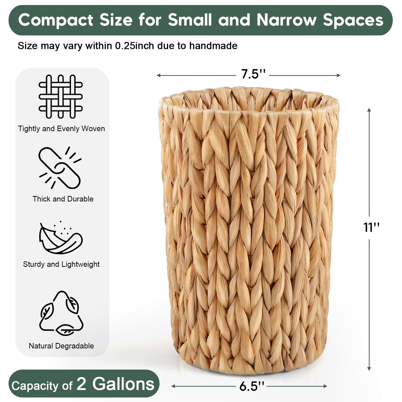 Waste Baskets Decorative PRETYZOOM Woven Trash Can Rattan Waste Basket Slim Rectangular Wicker