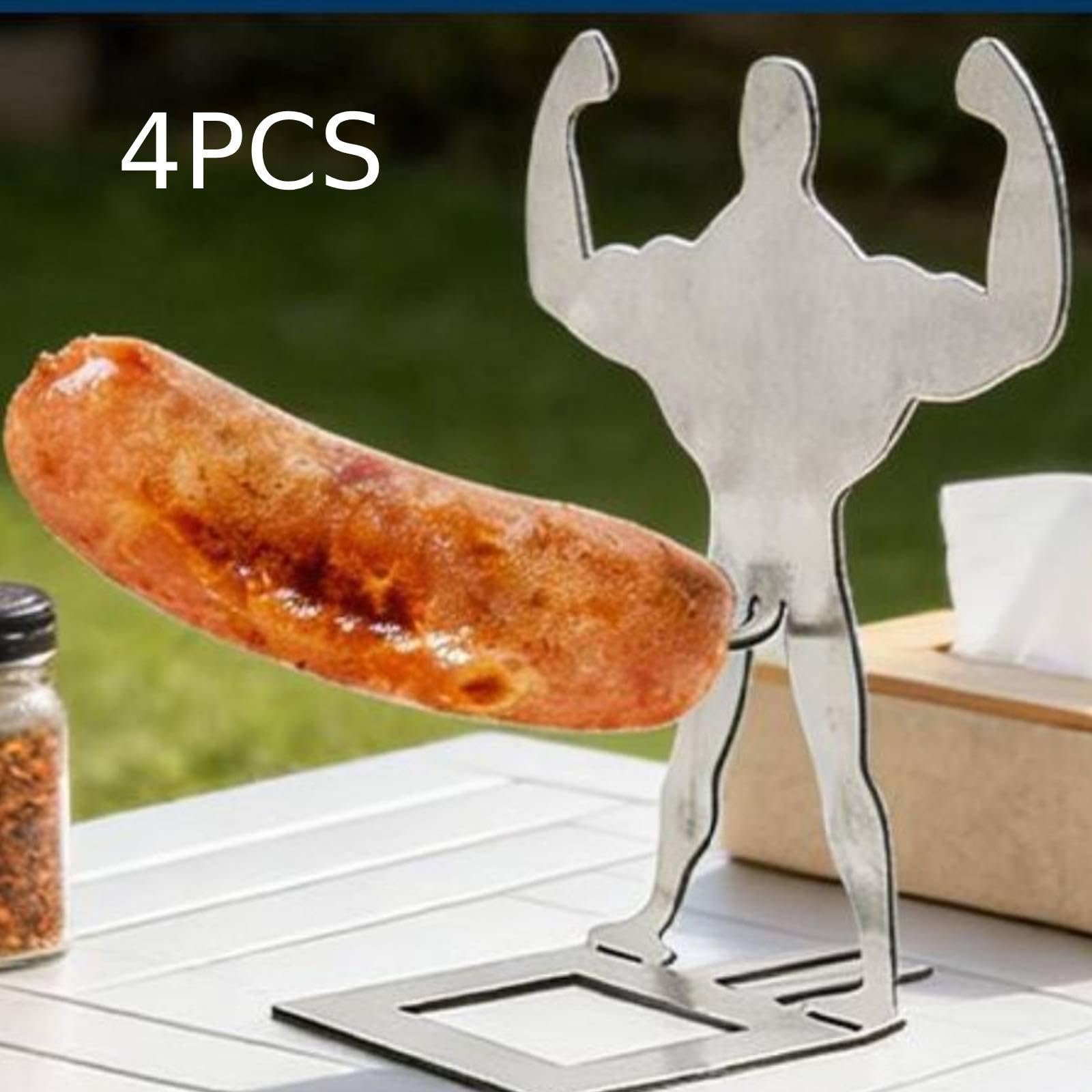 4 Pezzi Portasalsicce Divertente Supporto Barbecue Salsiccia Hot Dog Acciaio Inossidabile Riutilizzabile Struttura Portatile Adatto per Campeggio
