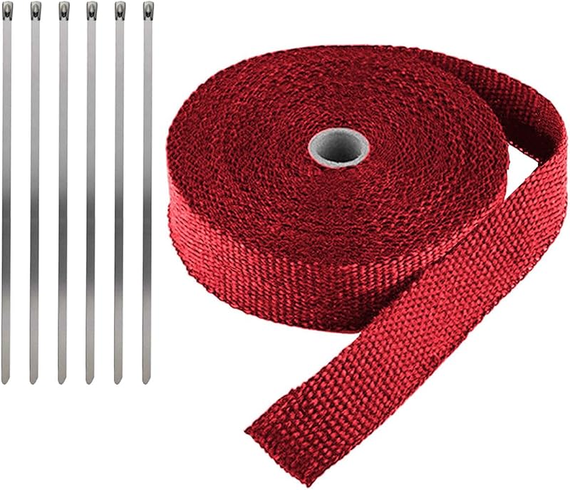 Manta térmica vermelha para escapamento LKRXW 2,5 cm x 10 m – com 6 abraçadeiras