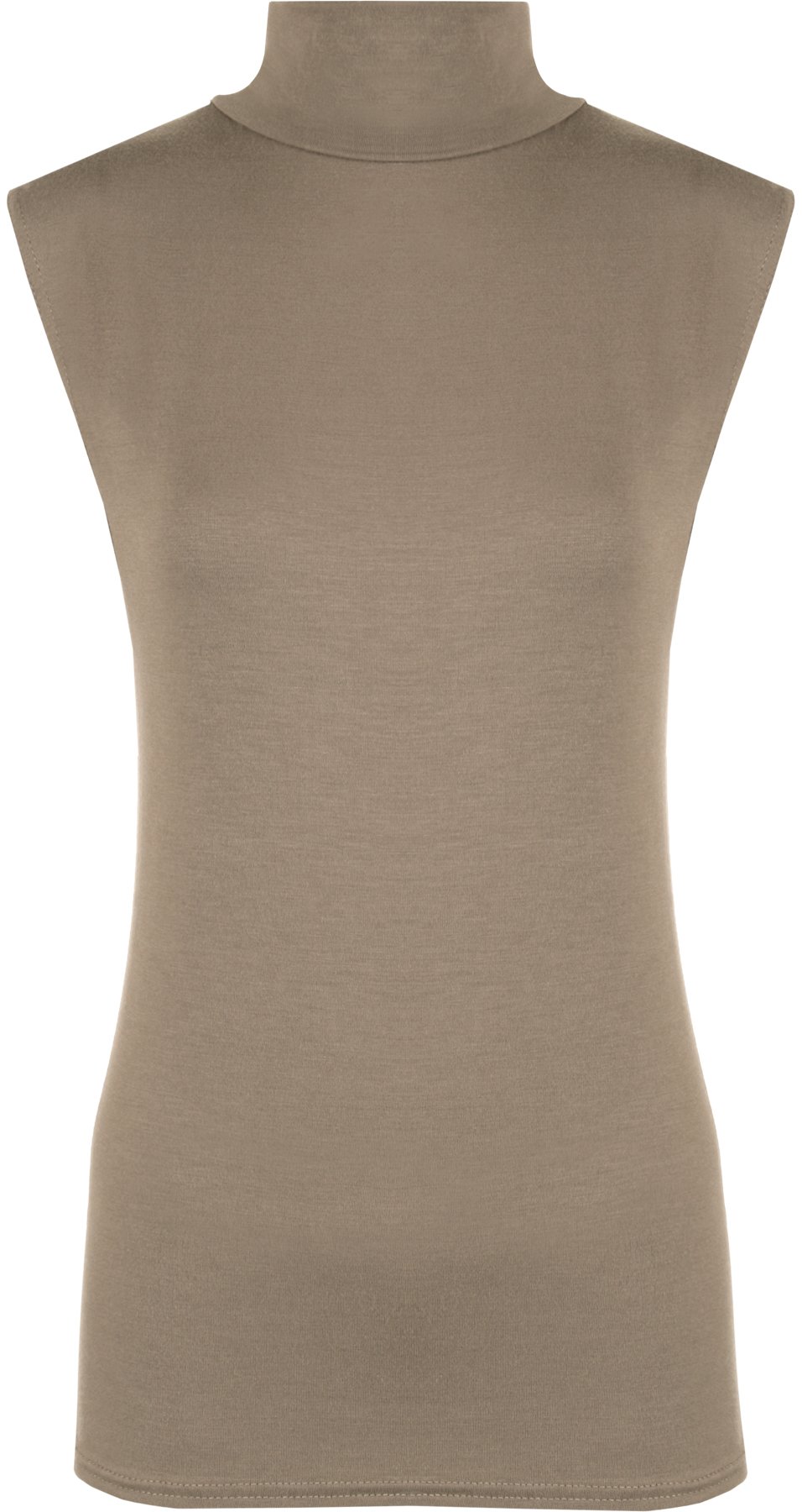 WearAll Womens Plus Size Plain Turtle Neck Sleeveless Ladies Top - Mocha - 20-22