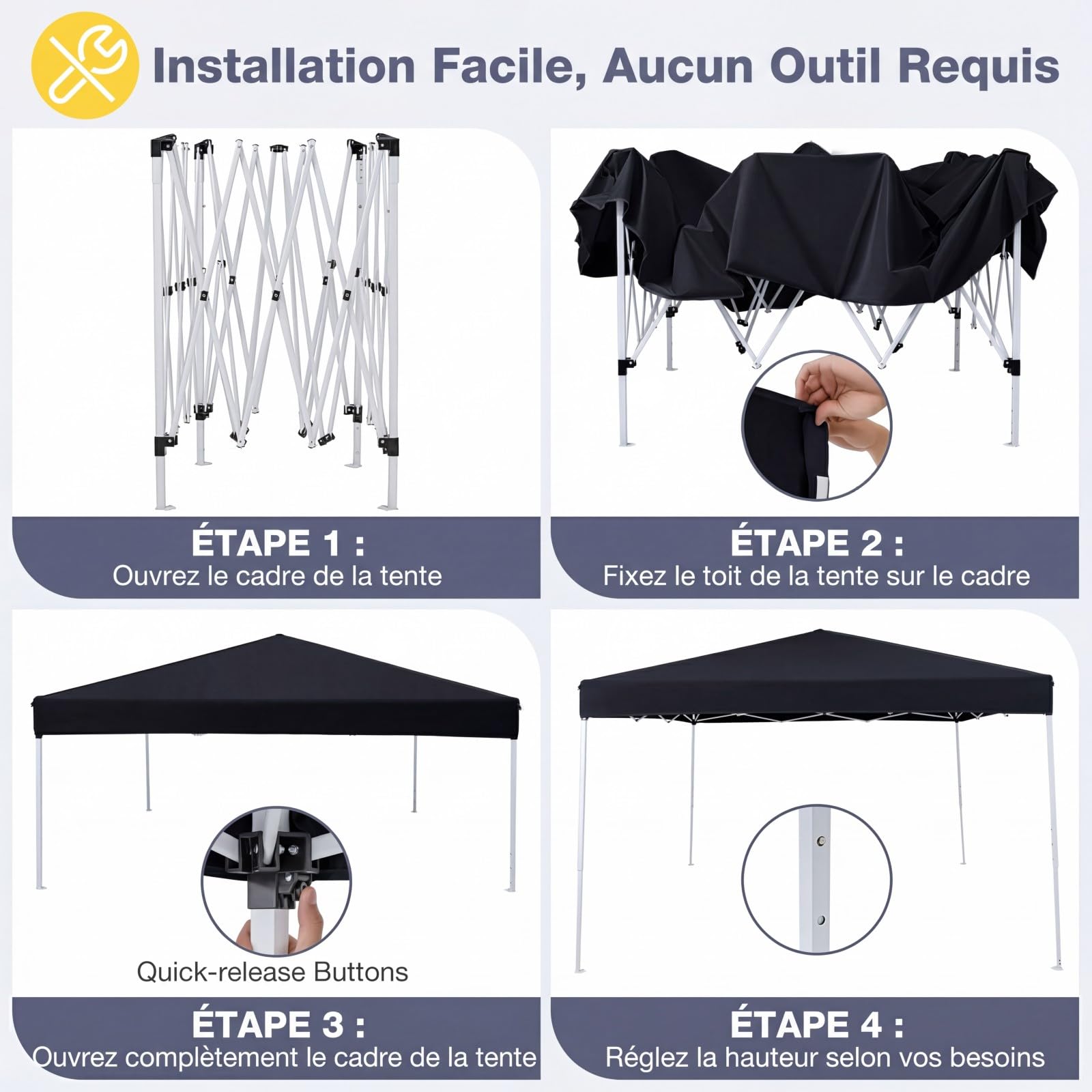 COSTWAY Tonnelle Pliante 3x3 m, Tonnelle de Jardin Pop Up, Sac de Transport, Structure Métallique, 8 Piquet de Tente, 4 Sacs de Sable, Barnum Pliant Exterieur, pour Camping Fête (Noir)