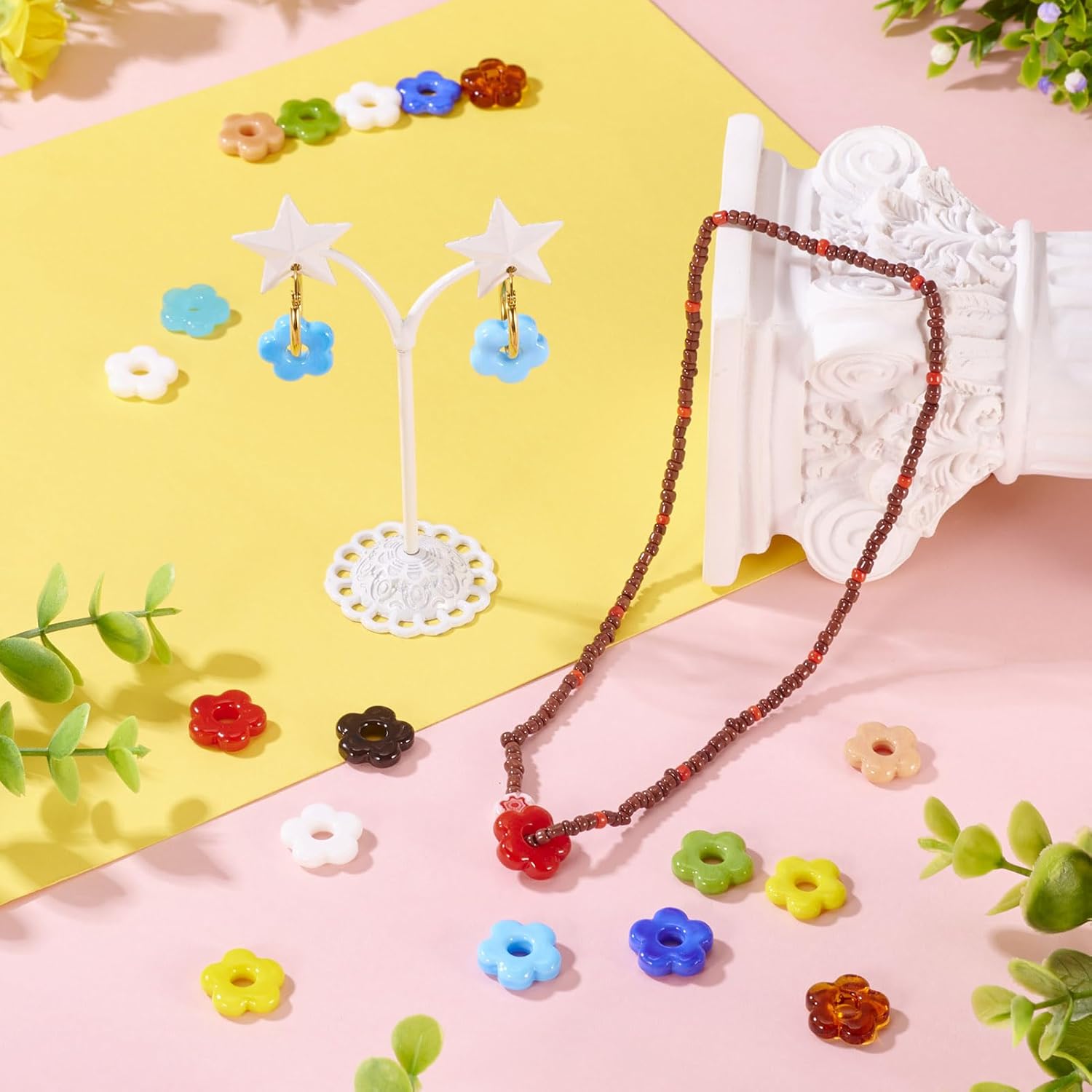 40Pcs Hollow Flower Lampwork Glass Beads Colorful 5-Petal Flower Crystal Beads Cute Blossom Floral Loose Spacer Bead for DIY Crafts Earring Necklace Lanyard Jewelry Making - Image 3