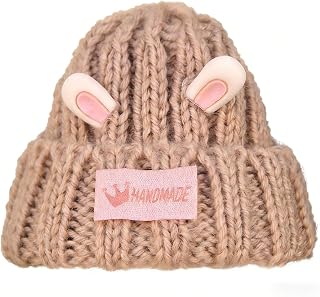 Cute Handmade Knit Beanie with Adorable Rabbit Ears for 20cm - Below Dolls The Monster La Bubu Macaron (Light Dusty Pink)