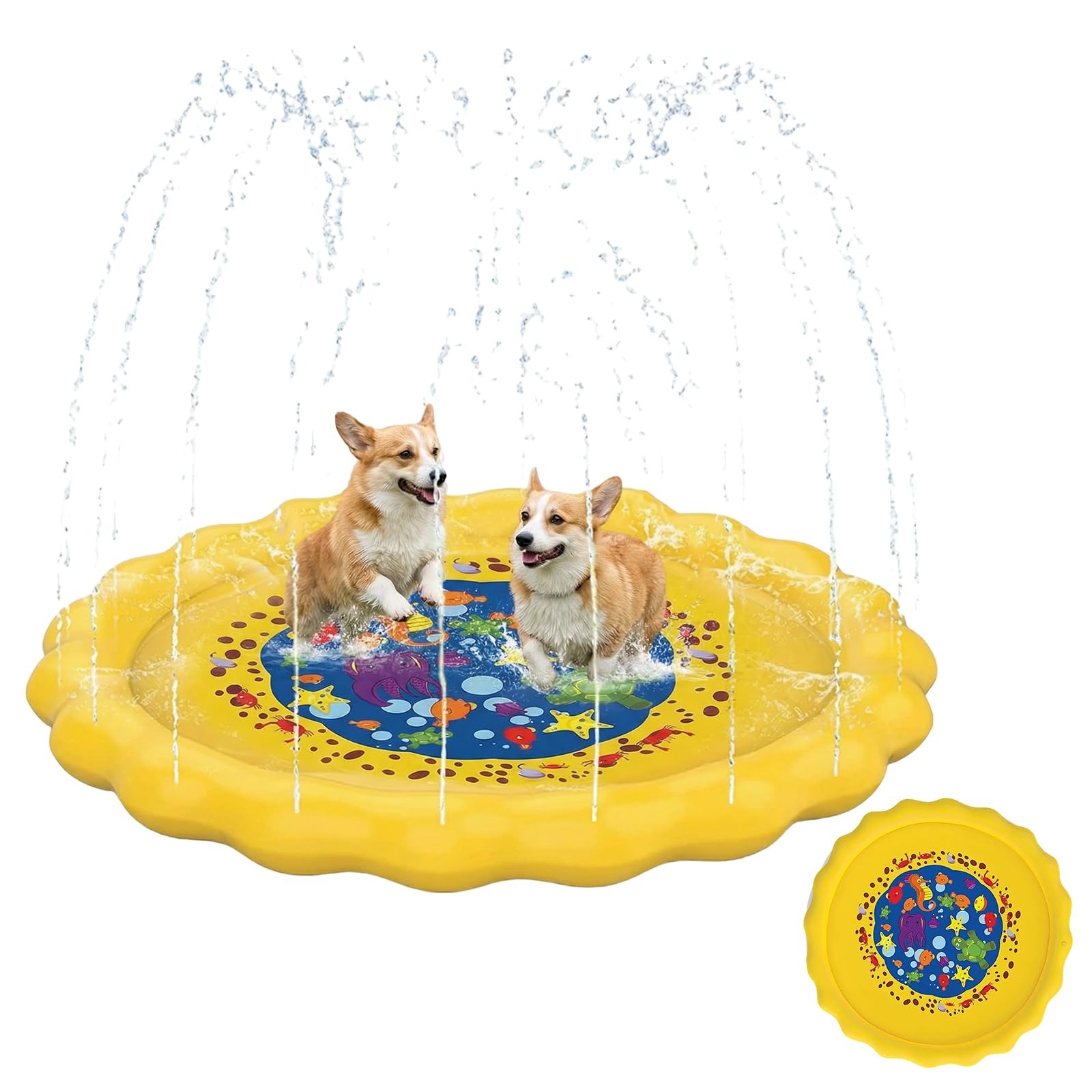 Splash Pad 170CM - Splash Water Play Mat Sprinkler Splash Play Mat for Dog Toddlers Water Play Sprinklers Games Summer Garden Fun Backyard Spray Mat Toy Gifts