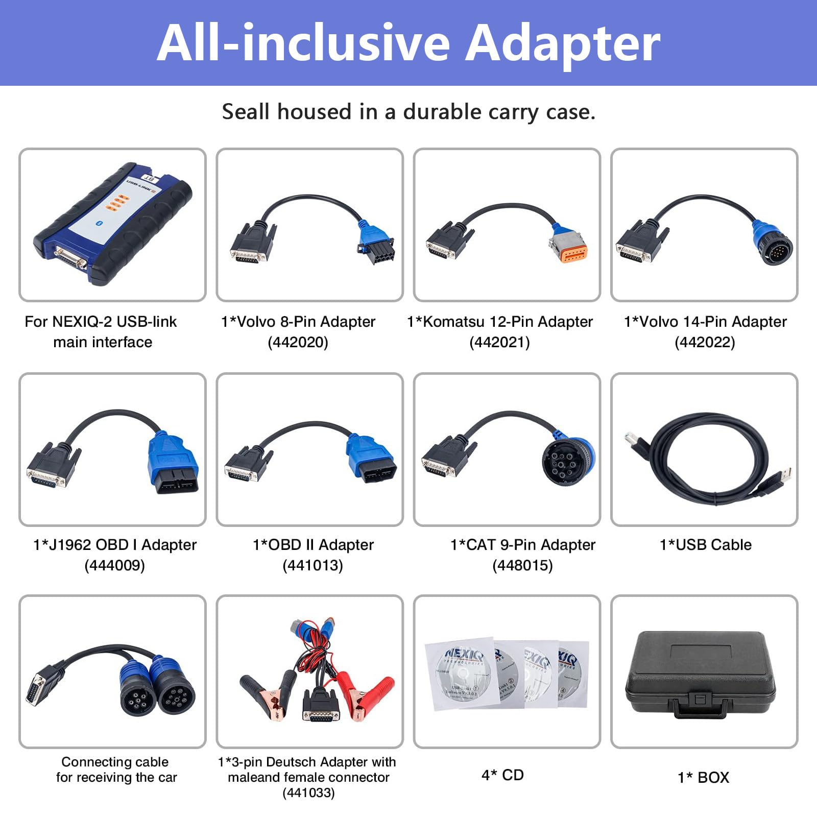 Escáner Universal para Camiones diésel NEXIQ-2 USB Link + Software,Interfaz para Camiones diésel,Herramienta de diagnóstico para vehículos Pesados,conexión USB/Bluetooth BluetoothVersion