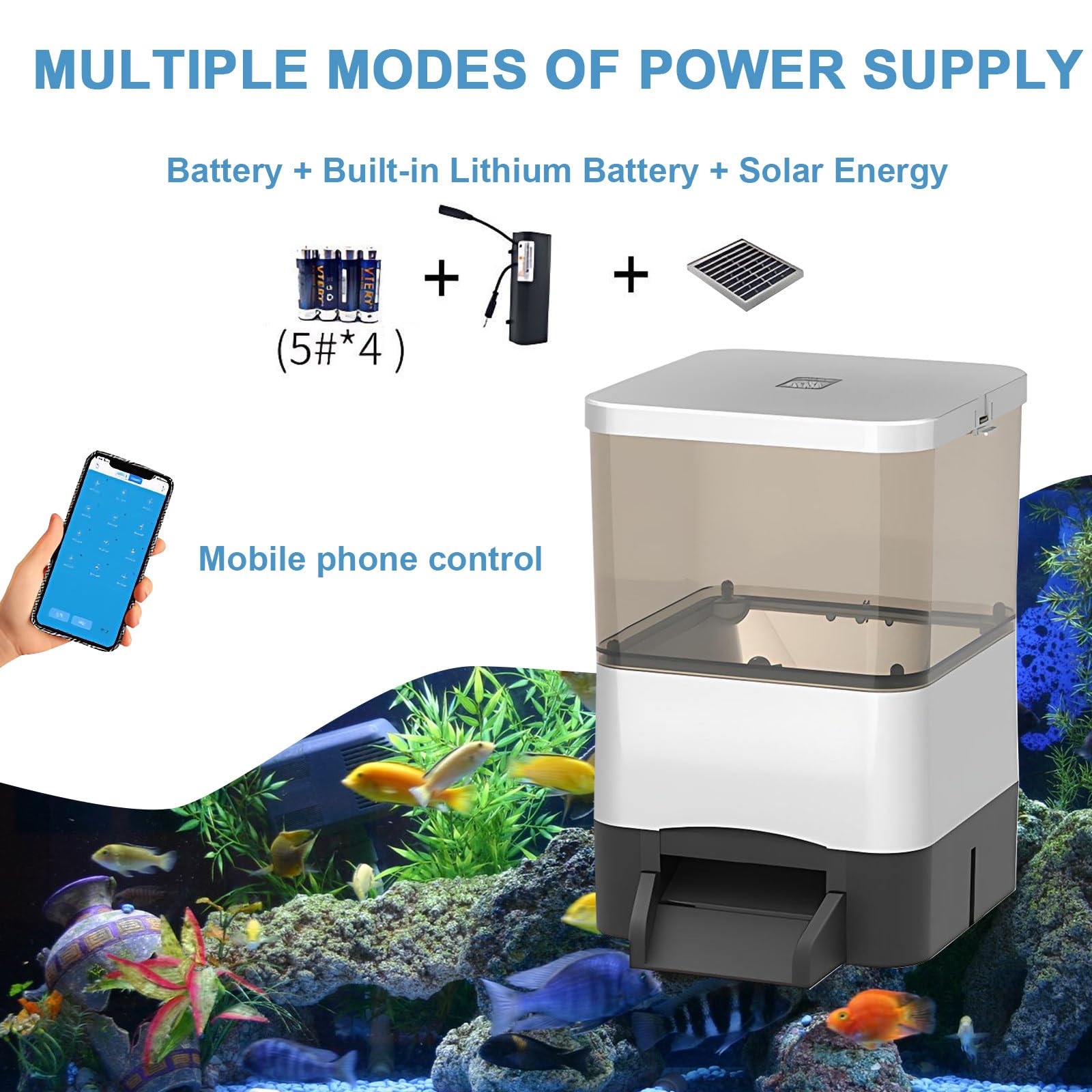 Mangiatoia Automatica Per Pesci Da Laghetto A Energia Solare Capacità 10L Alimentata A Batteria E Corrente Alternata Con Timer Per Laghetti Interni Ed Esterni A Prova Di Animali