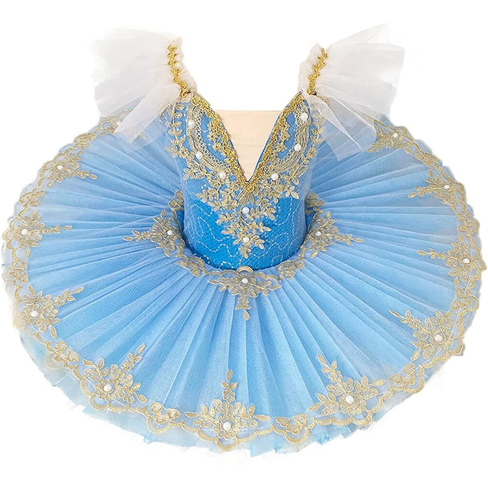 WNRLL Girls Ballet Swan Lake Dance Tutu Dress Embroidery Camisole Skirted Leotard Professional Ballerina Dancewear,01,140