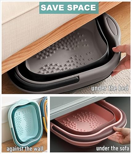 Miniatura 15 de Bañera de pies plegable con asa, pies plegables de plástico, cubo con punto de acupuntura masajeador para lavar, cuidado de pies de pedicura, Cian