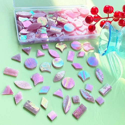 Miniatura 8 de Azulejos de mosaico de vidrio iridiscente de 7 formas para manualidades, piezas de vidrio de mosaico de 9.88 oz para decoración del hogar,