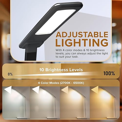 Miniatura 4 de Lámpara de escritorio LED | Cargador inalámbrico y puerto USB | 4 modos de color y 10 niveles de brillo | Lámpara de control táctil para cuidado de