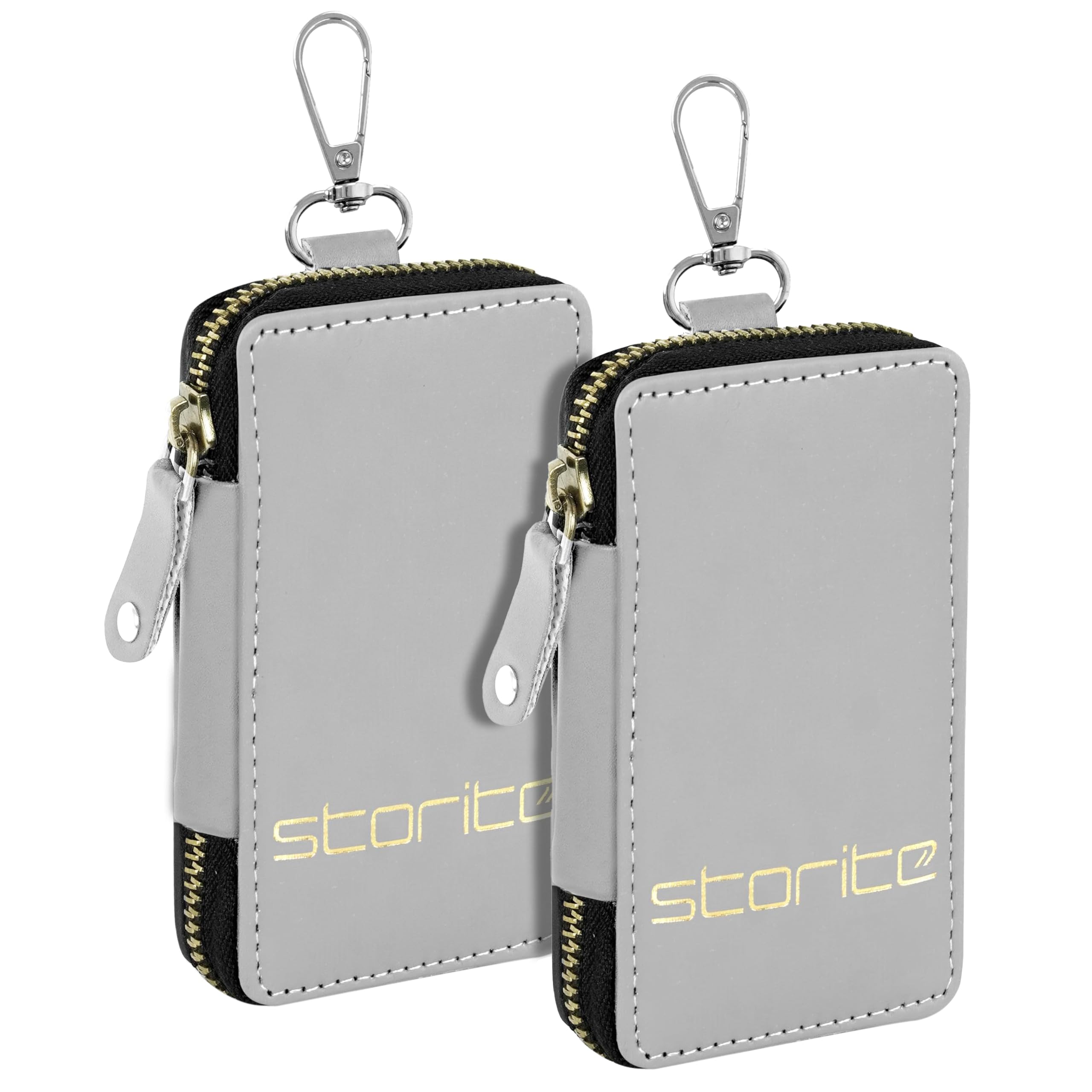 2 Pack PU Leather Large Key Case Pouch Wallet Keychain Key Holder with 6 Hooks Zipper Closure - Grey-image-41