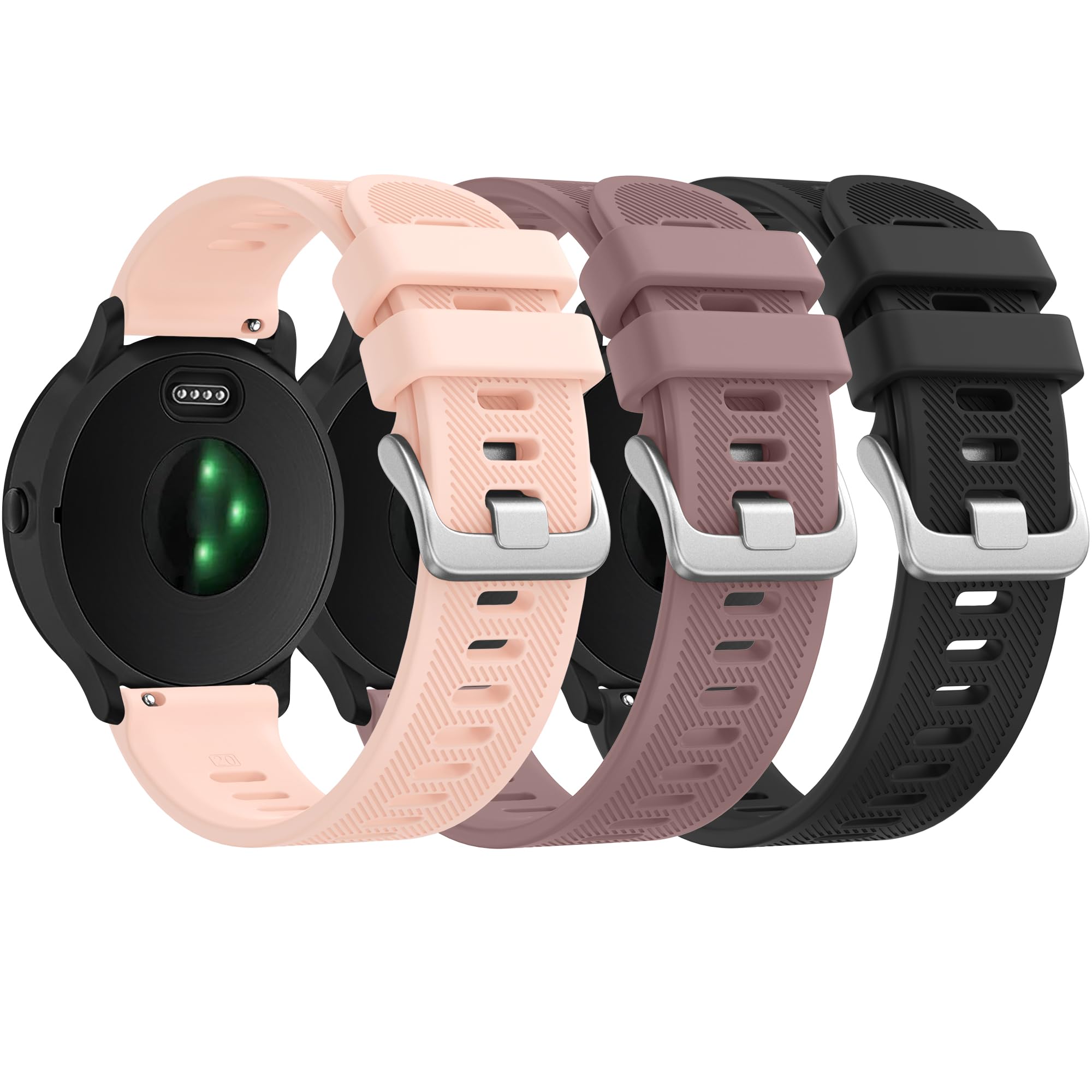3 PACK Straps for Garmin Venu Sq 2/Venu 2 Plus/Vivoactive 6/5/3 Music Strap, 20mmAdjustable Soft Silicone Strap for Forerunner 55/645/245 3-PACK 02
