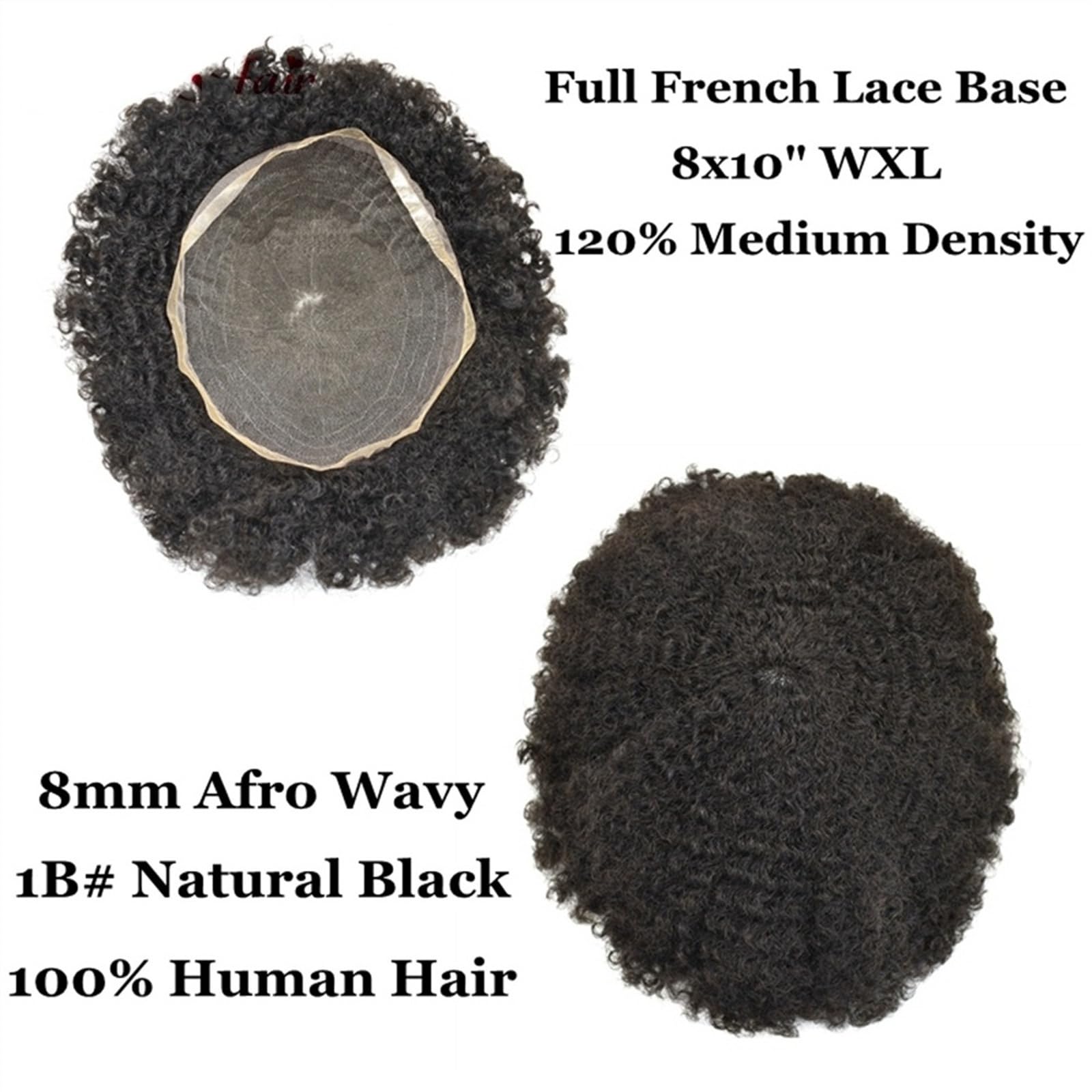 Afro Curly Hair Toupee Peruka 6 mm dla czarnych mężczyzn 6 cali 120% gęstości Kinky Curly Indian Human Hair System zastępczy z pełną francuską koronkową podstawą męską Toup