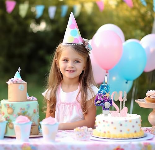 Miniatura 3 de Vela número 7, vela de cumpleaños con lentejuelas degradadas azules y moradas 7 para pastel, ideal para una fiesta de sirena o bajo el mar.