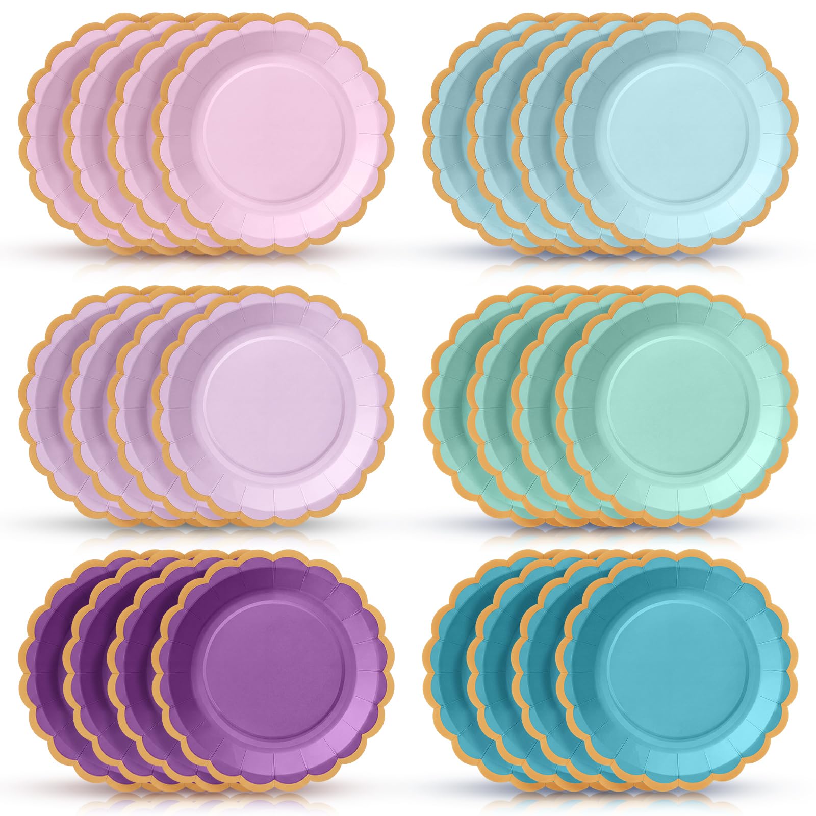 48 Pcs Mermaid Paper Plates 9 Inch Scalloped Pink Blue Purple