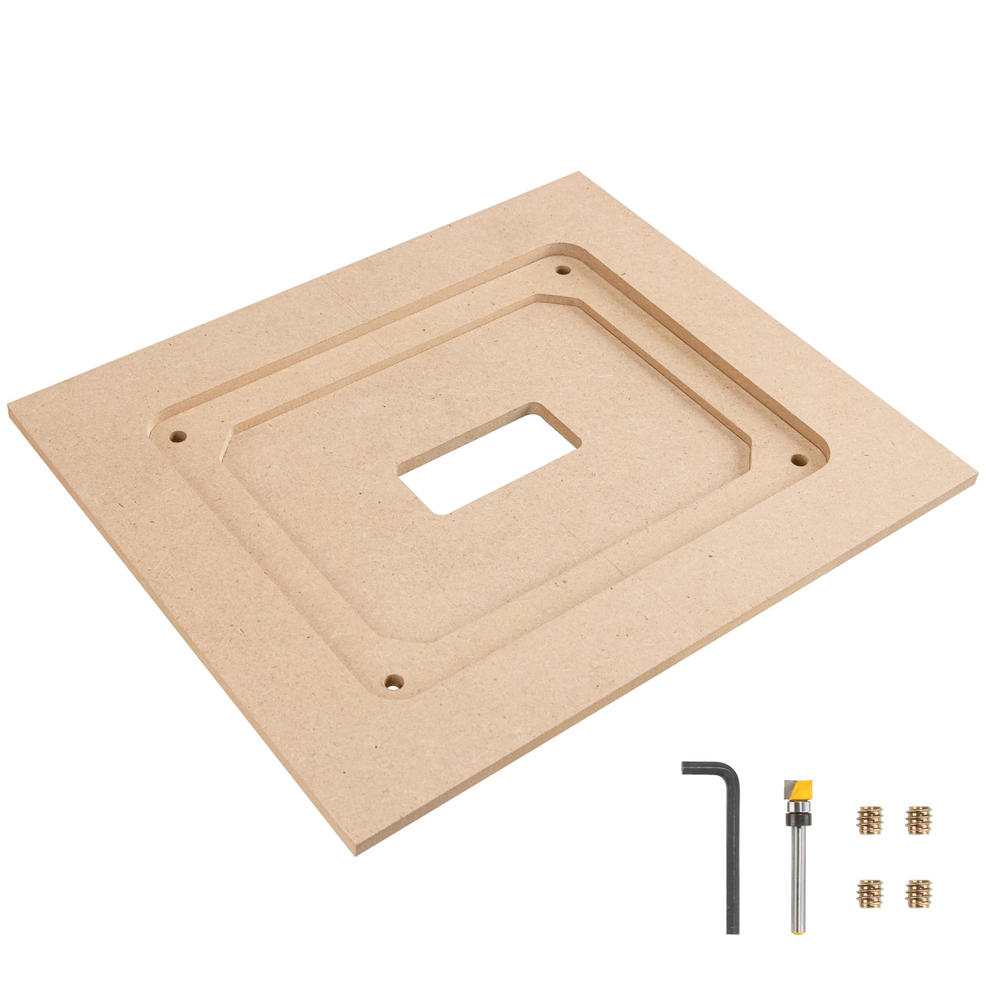 O'SKOOL Router Table Insert Plate Template Kit – Includes MDF Routing Template, Threaded Inserts, Router Bits for 9-1/4 x 11-3/4 Standard Plates,