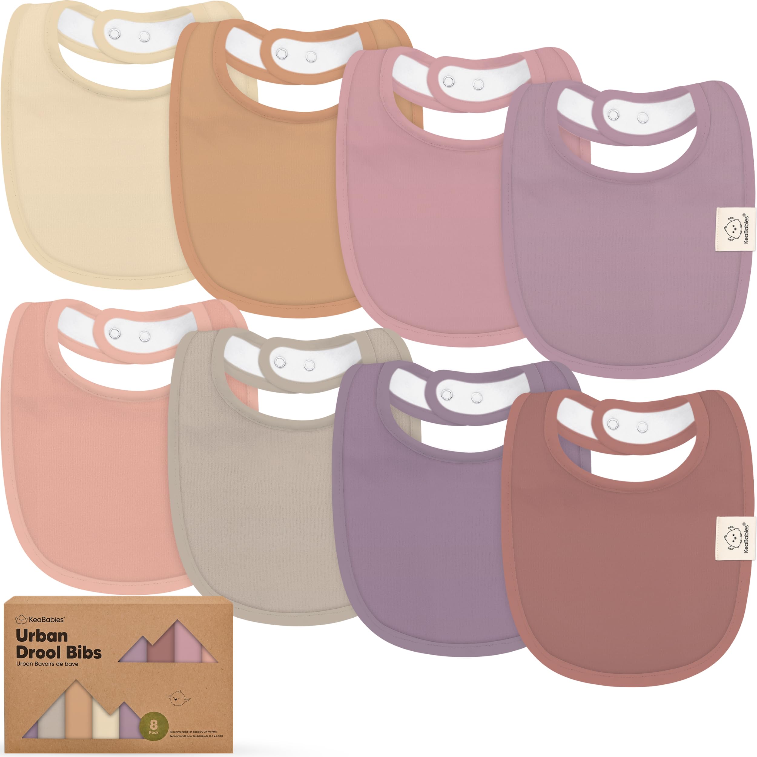 8-Pack Organic Baby Bibs for Boys, Girls - Soft Cotton Drooling and Teething Bibs for Baby Girl & Boy, Extra Absorbent, Easy to Clean & Put On for Toddler, Newborn, Infant 0-24 Months (Mauve)