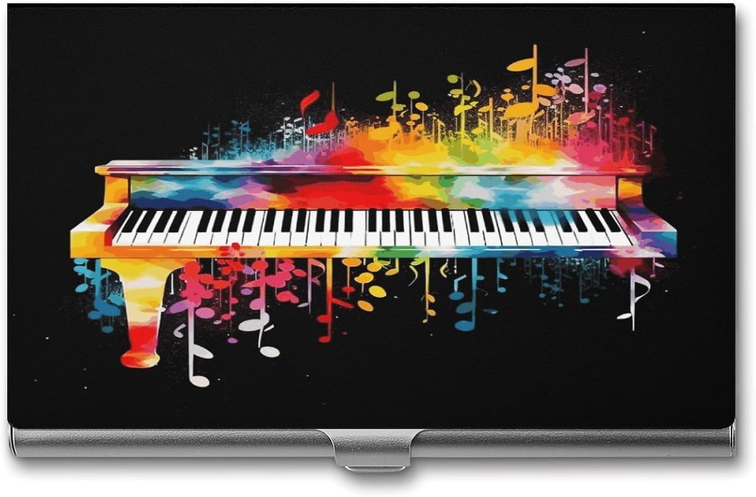 Colorful Piano Keyboard Music Note Business Card Case Flip Cover Slim Name Cards Cases Card Holder for Neutral , Buckle Style Shut Slim Design Aluminum Alloy