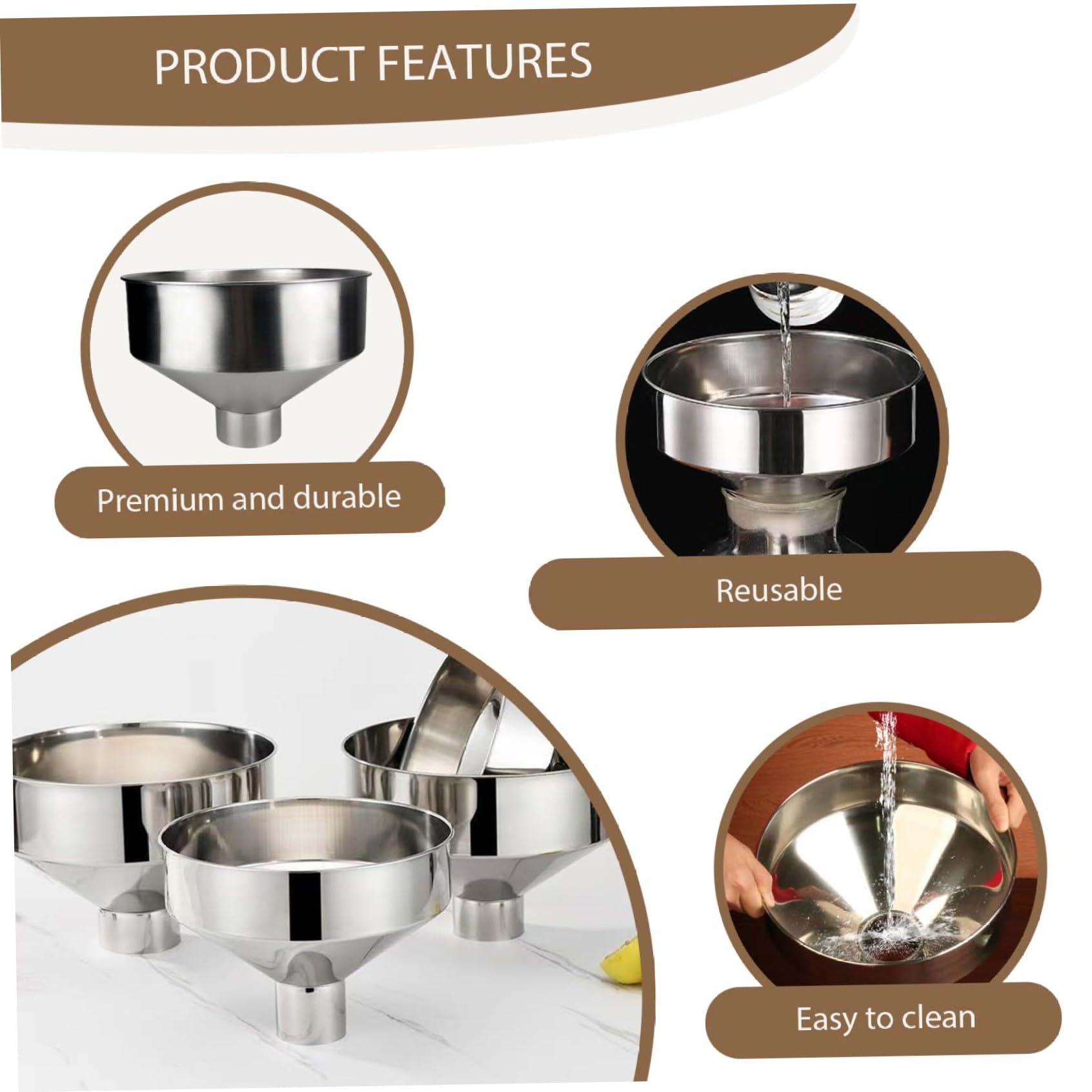 Embudo de metal Embudo de acero inoxidable con filtro Aceite doméstico Extra para llenar botellas, líquidos, aceites, polvo, frijoles, mermelada industrial