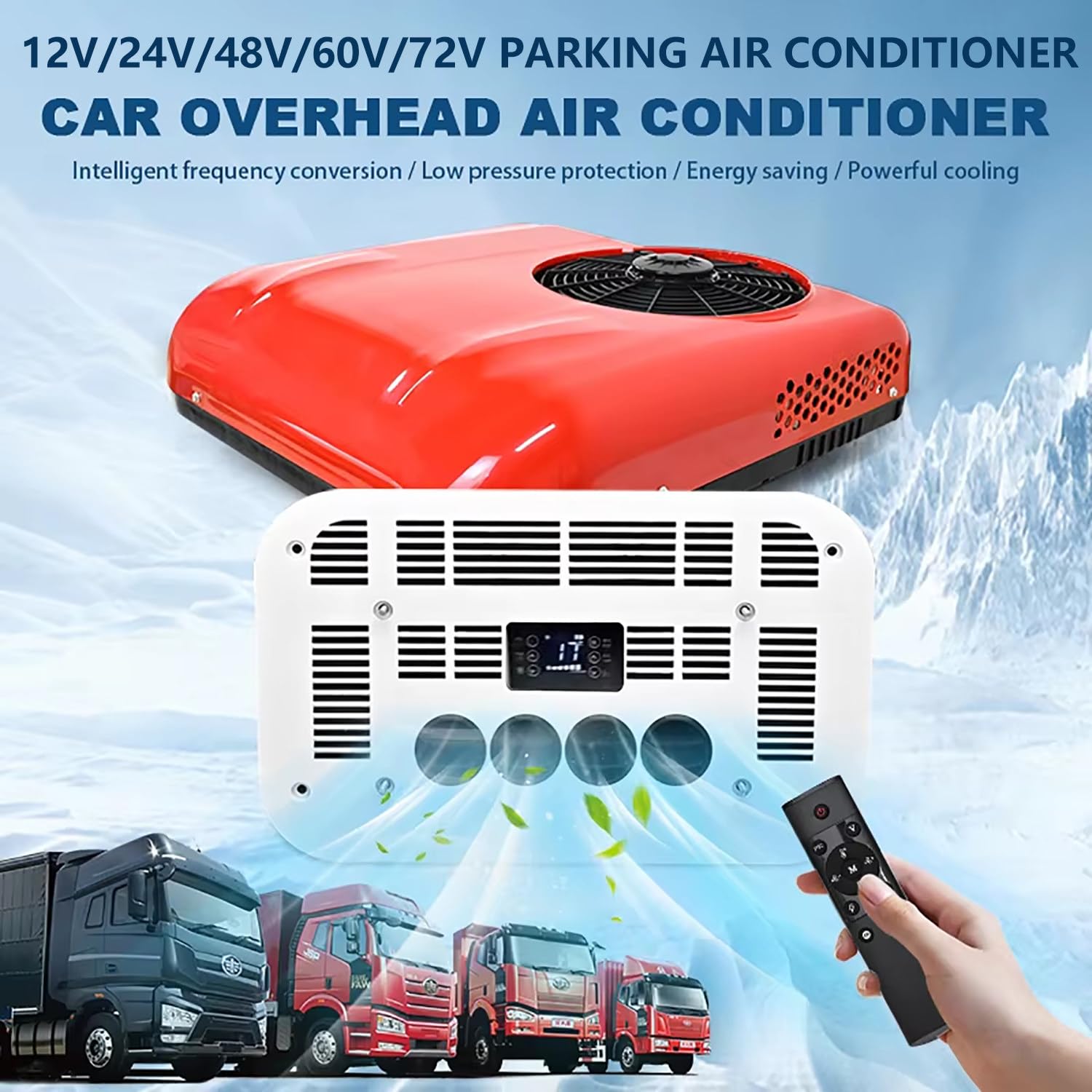 Klimatyzator dachowy z wyświetlaczem temperatury, moc chłodzenia 2200 W, przepływ powietrza 450 m³/h, szybkie chłodzenie do kamperów, ciężarówek i ciągników