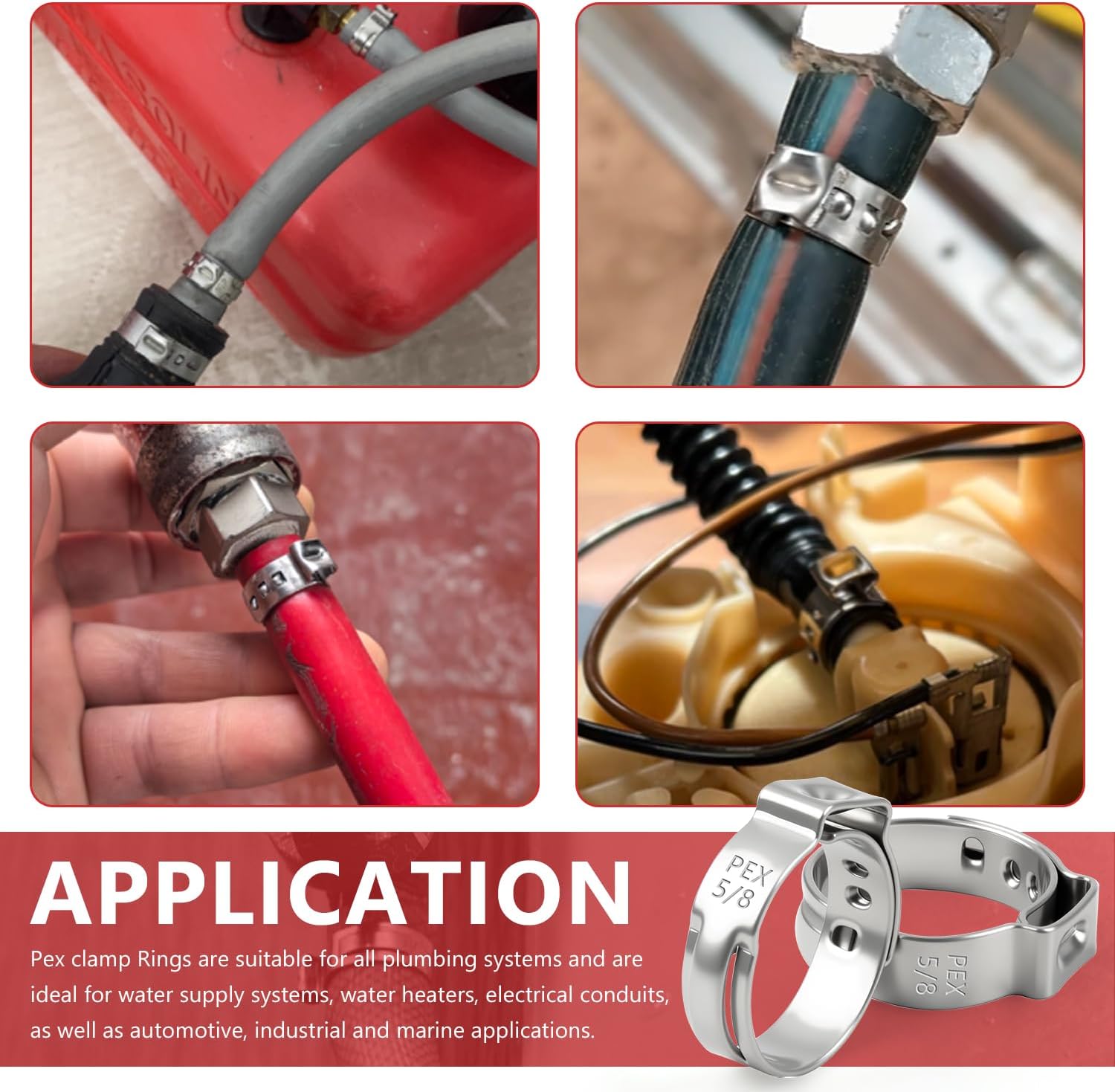 Newdeli 200pcs 5/8 inch Pex Crimp Rings Stainless Steel PEX Clamps Single Ear Hose Clamps Pex Fittings Cinch Pinch Clamp for Pipe Tubing Plumbing
