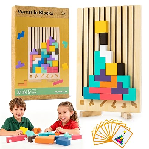 Oppvoci Wooden Montessori Russian Blocks Puzzle – 3D Stacking Toy for 3-6 Year Olds Toddlers Educational Gift & Brain Teaser for Critical Thinking Montessori Brain Blocks for Boys & Girls (Classic)