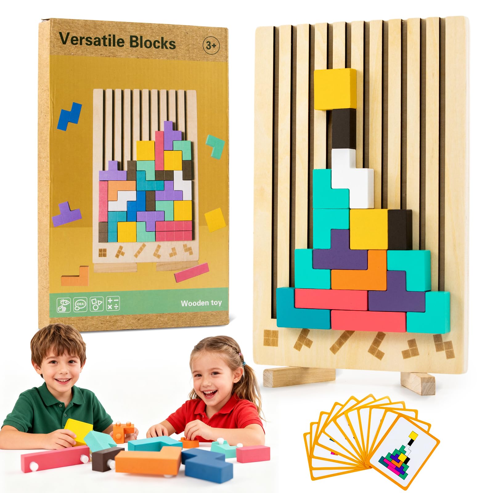 Wooden Montessori Russian Blocks Puzzle – 3D Stacking Toy for 3-6 Year Olds Toddlers Educational Gift & Brain Teaser for Critical Thinking Montessori Brain Blocks for Boys & Girls (Classic)