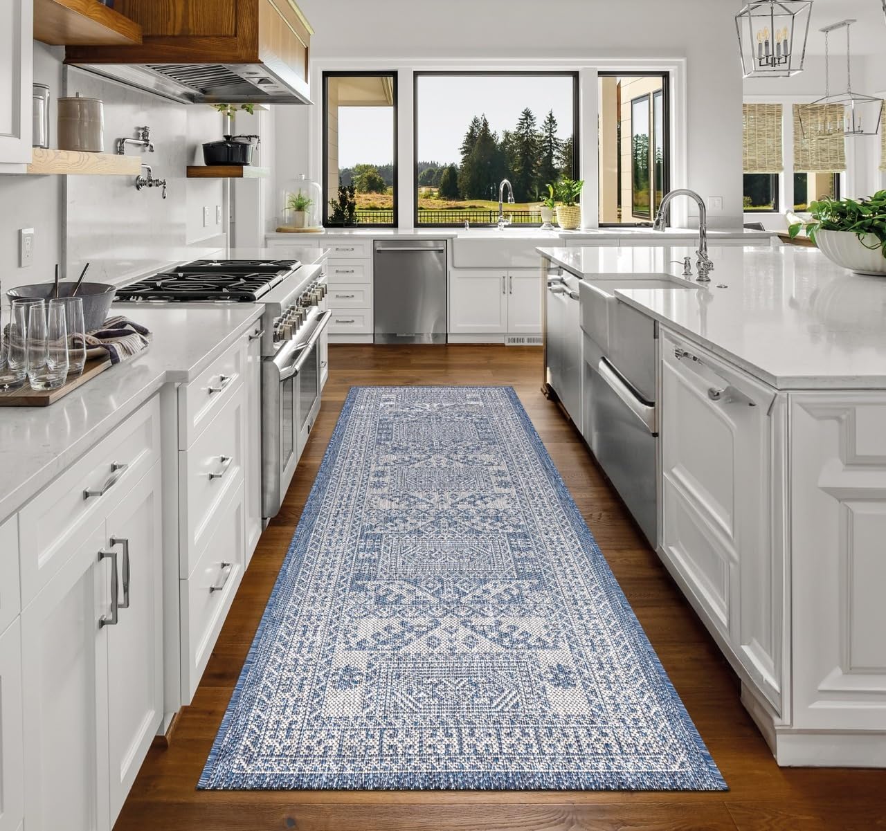 Keen Home Design Terrace Outdoor Runner Rug - 26"x67" Washable Indoor/Outdoor Rug for Patio, Kitchen, Balcony, Beach, Garden, Deck and Porch, Size: 2'2" x 5'7", Force Navy