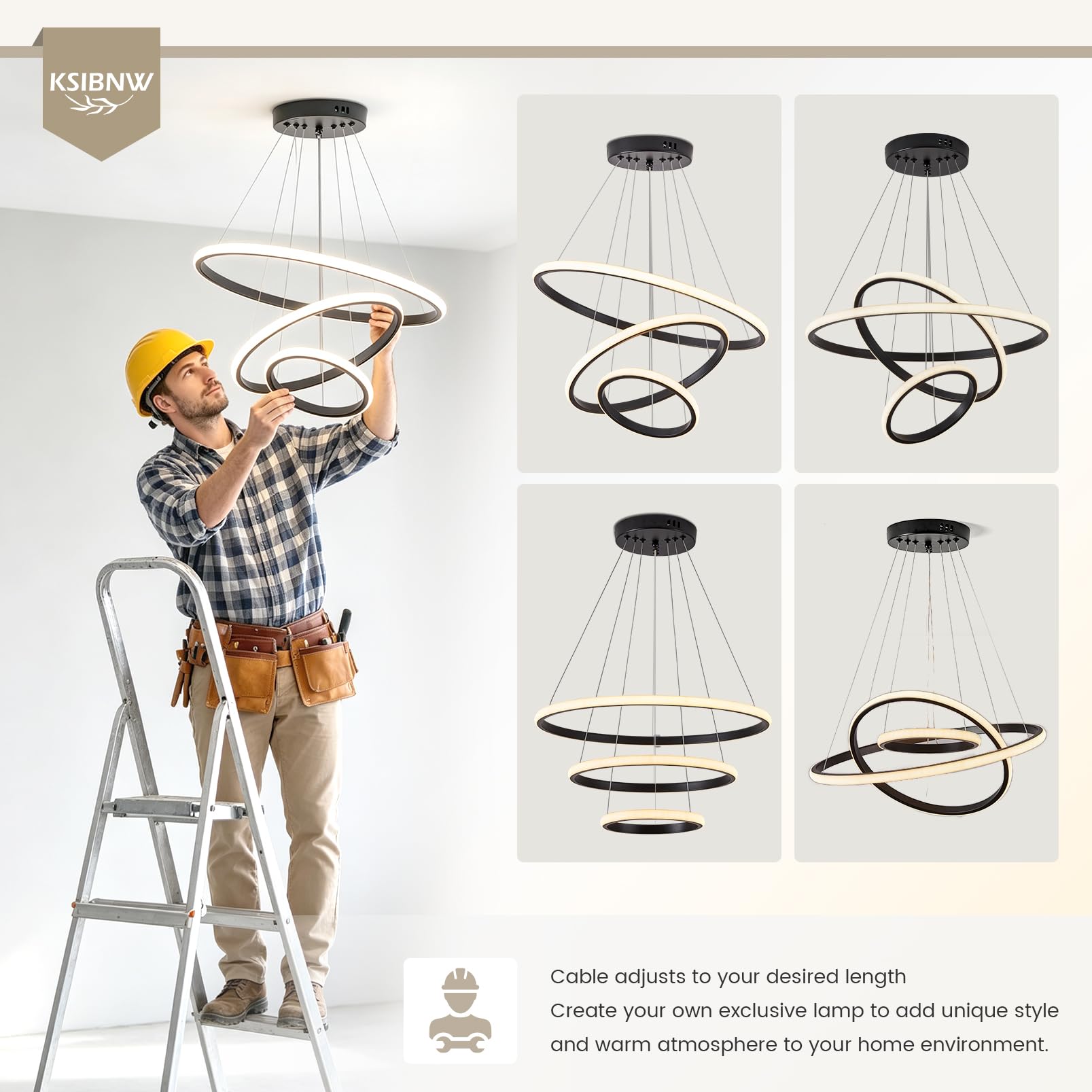 KSIBNW Moderne kroonluchter voor woonkamer, hanglamp, 45 W, led, kroonluchter, slaapkamer, dimbaar, 3 ringen, hanglamp met afstandsbediening en app-bediening, acryl, rond, goud, 2700 K-6500 K KSIBNW Moderne kroonluchter voor woonkamer, hanglamp, 45 W, led, kroonluchter, slaapkamer, dimbaar, 3 ringen, hanglamp met afstandsbediening en app-bediening, acryl, rond, goud, 2700 K-6500 K