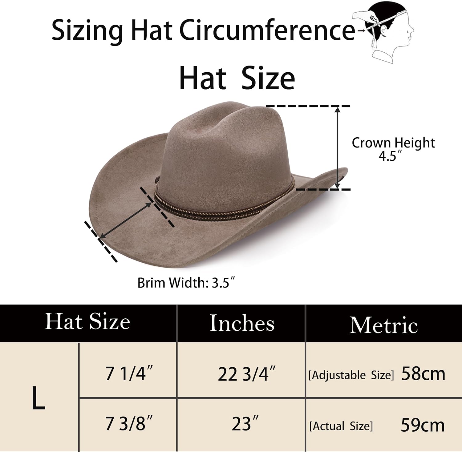 YOUBADU Faux Suede Felt Western Cowboy Hat for Women or Men, Wide Brim, Rivet Strap