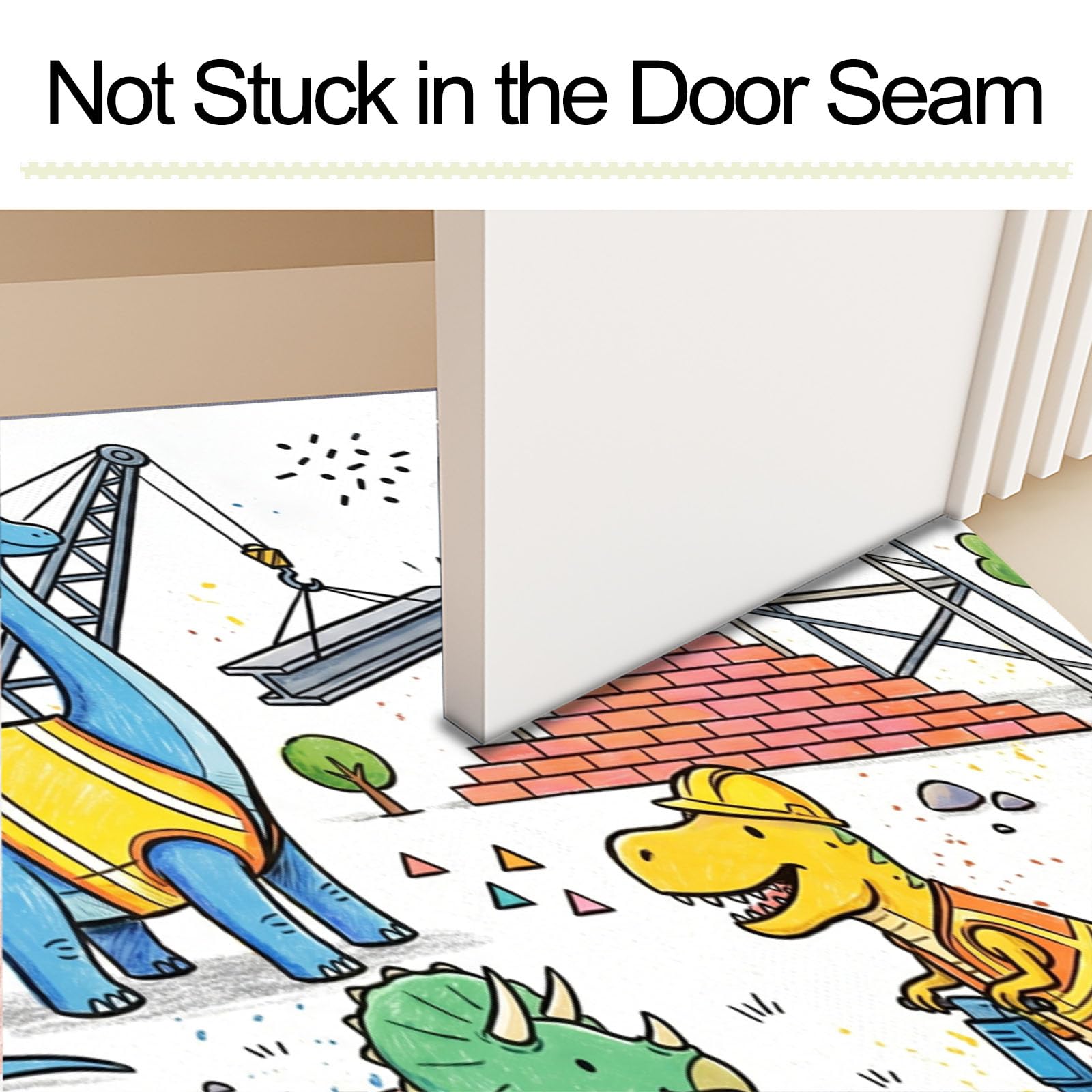 Felpudo de Entrada Dinosaurios Grúas Ladrillos, 80x120cm Alfombra para Puerta Constructores Dinosaurios, Antideslizante, Lavable Alfombrilla para Atrapar Suciedad para Pasillo, Cocina, Dormitorio