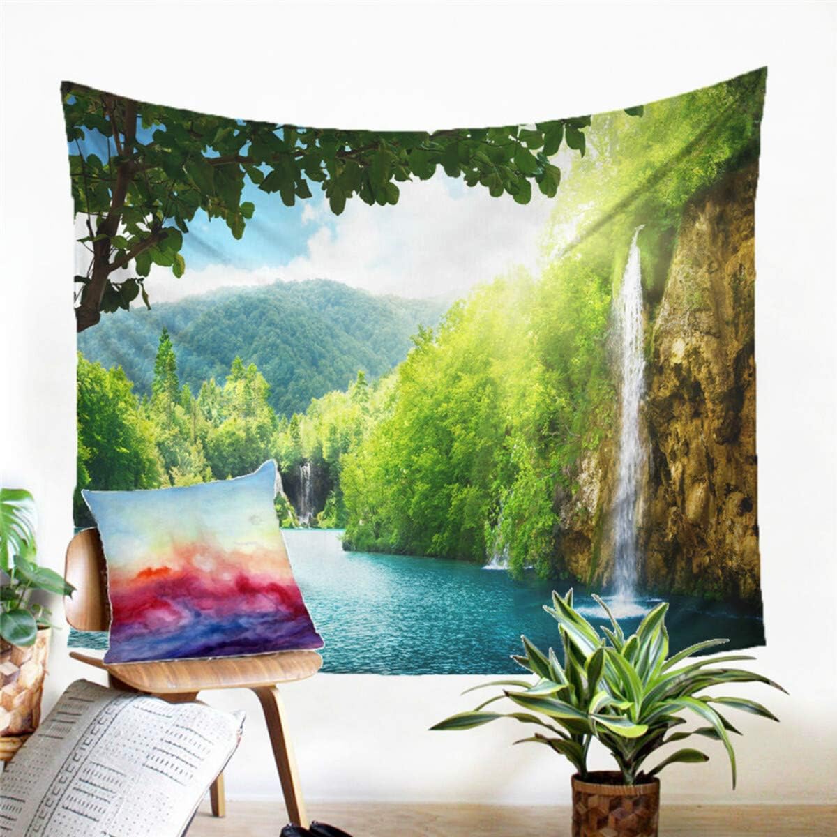 DANNI Forest Waterfall Tapestry Wall Hanging Sandy Beach Picnic Rug Camping Tent Sleeping Pad Home Decor Bedspread Sheet Wall Cloth (104x88inch,2)
