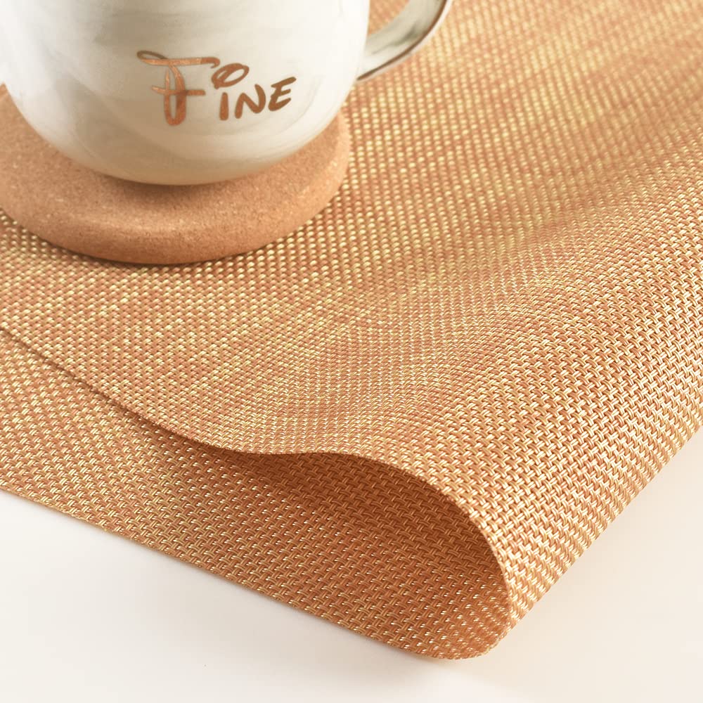 homEdge PVC Placemat, 4 PCS of Non-Slip Heat Resistant Place Mats, Washable Vinyl Placemats, Set of 4 -Dark Golden - Image 2