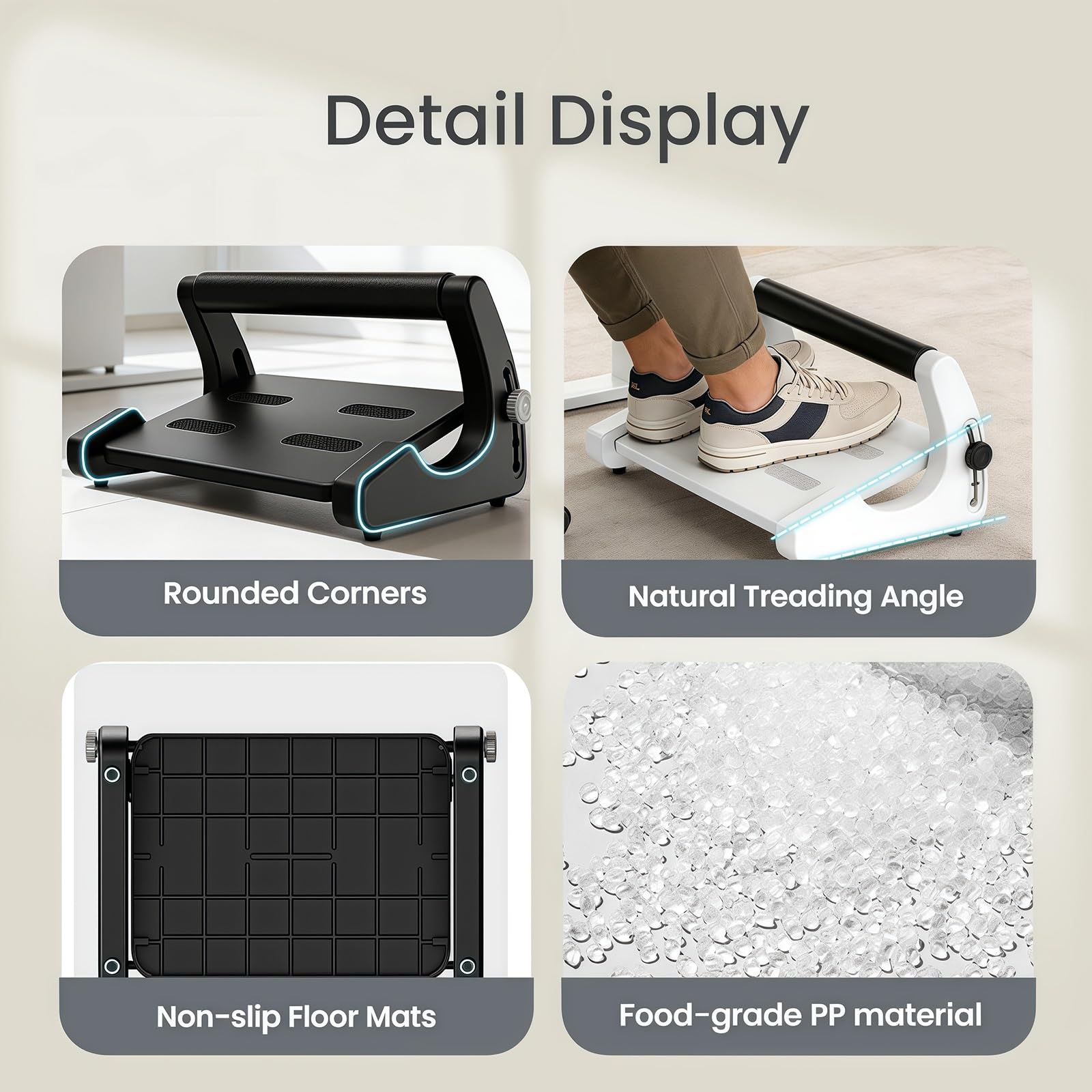 Reposapiés Multiángulo Regulable, Taburete Ergonómico Bajo Escritorio