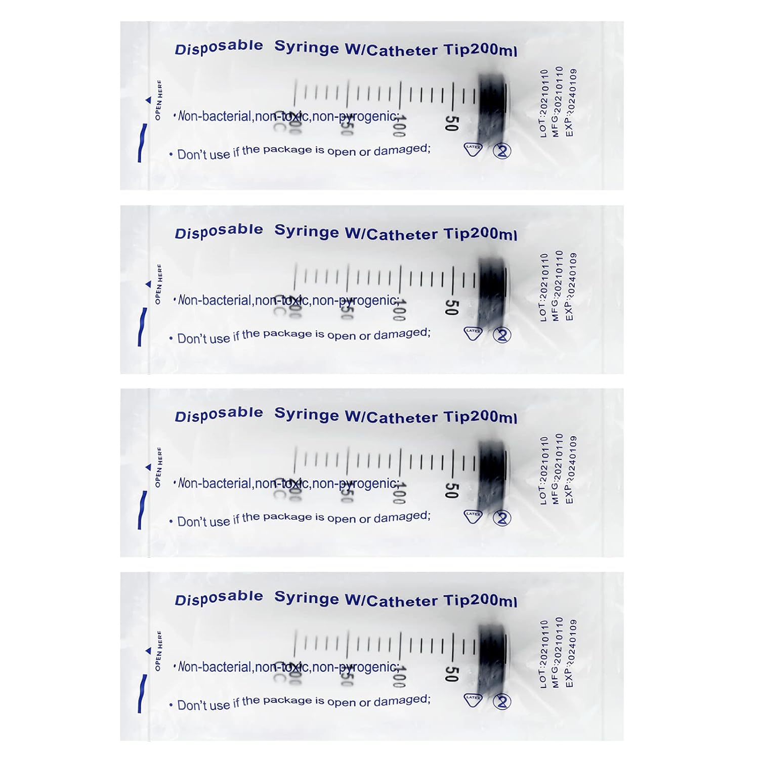 4 Pack 200ml Syringes, Large Plastic Syringe with 40inch Handy Plastic Tubing for Scientific Labs, Watering, Feeding, Refilling, Injecting, Drawing Oil, Fluid and Water: Industrial & Scientific