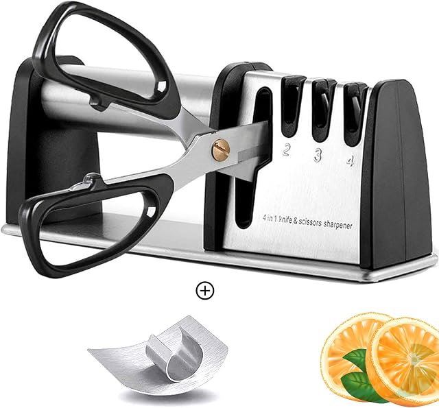 Knife Sharpener with 4 in 1 and Finger Protection Knife sharpeners Best Grinding Grooves are Made of Diamond Tungsten Steel and Ceramic Knives Sharpener Safe and Non-Slip.