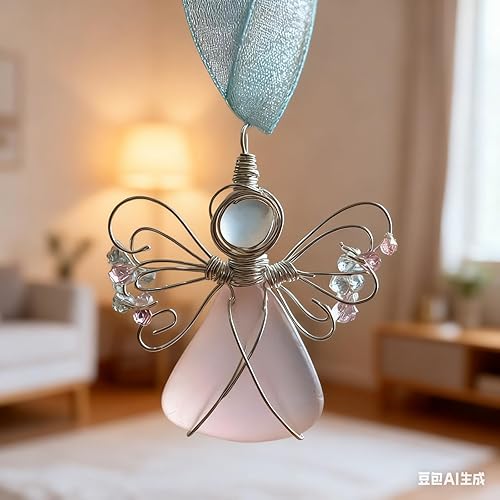 Miniatura 6 de Sea Glass Angel Ornament, Handmade Sea Glass Angel Ornament, Charming Coastal Seas Glasses Ornaments, Silver Wire Wrapped Angels Decor with Rope for