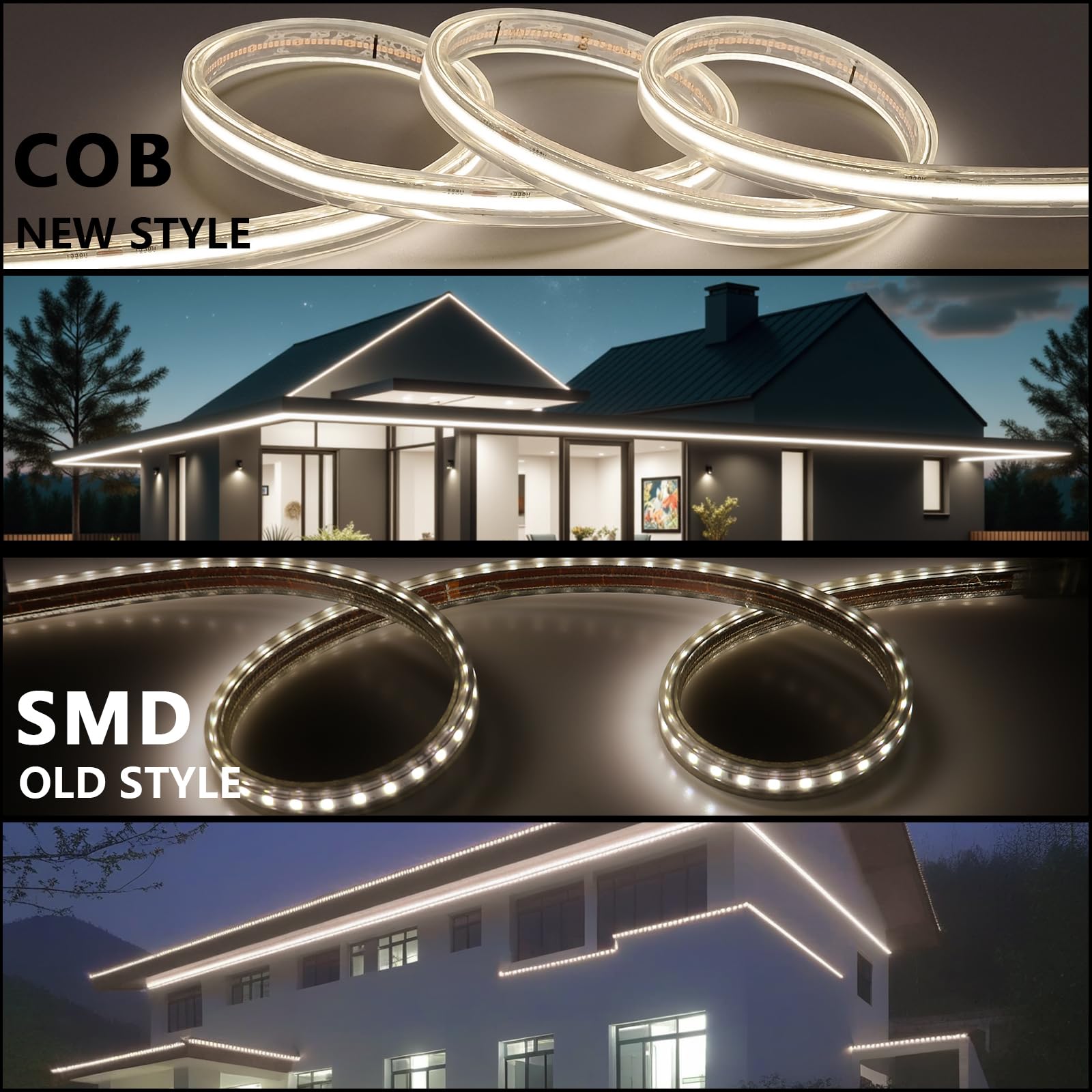 BENLUN Tira LED COB 230V Exterior Transparente Impermeable IP67 20 Metros | 4000K Blanco Natural Luces de LED 220V 10W/m CRI 90+ Flexible para Habitacion Techo, Iluminación Decorativa, Patio, Jardín