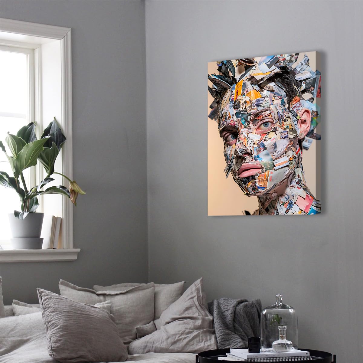 CHERHERART Art mural Pop Art Portraits Affiches Peintures Magazine rétro Collage Sculpture Tirages sur toile pour maison de ferme Déco de toile du salon 75x100cm Sans cadre