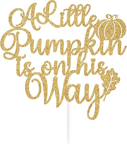 Miniatura 7 de Decoración para tartas con purpurina dorada "A Little Pumpkin is on His Way", calabaza Oh BoyA Little Pumpkin is on the Way, decoración de fiesta de