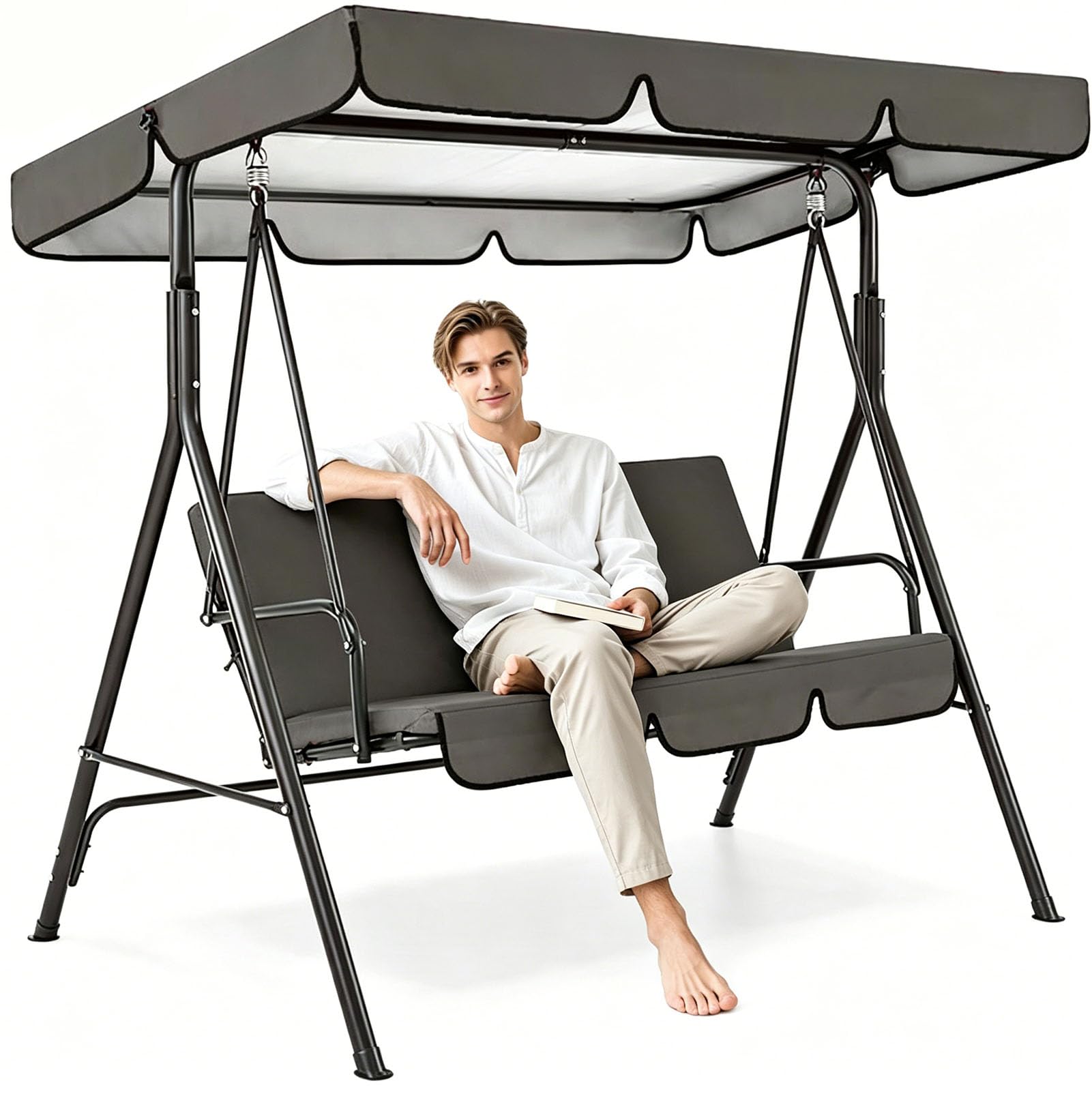 Tenda da Sole per Altalena da Giardino a 2-3 posti, 420D Tetto di Ricambio per Dondolo da Giardino, Impermeabile e Protezione, Copertura per Altalena,Grigio,190 * 132 * 15cm